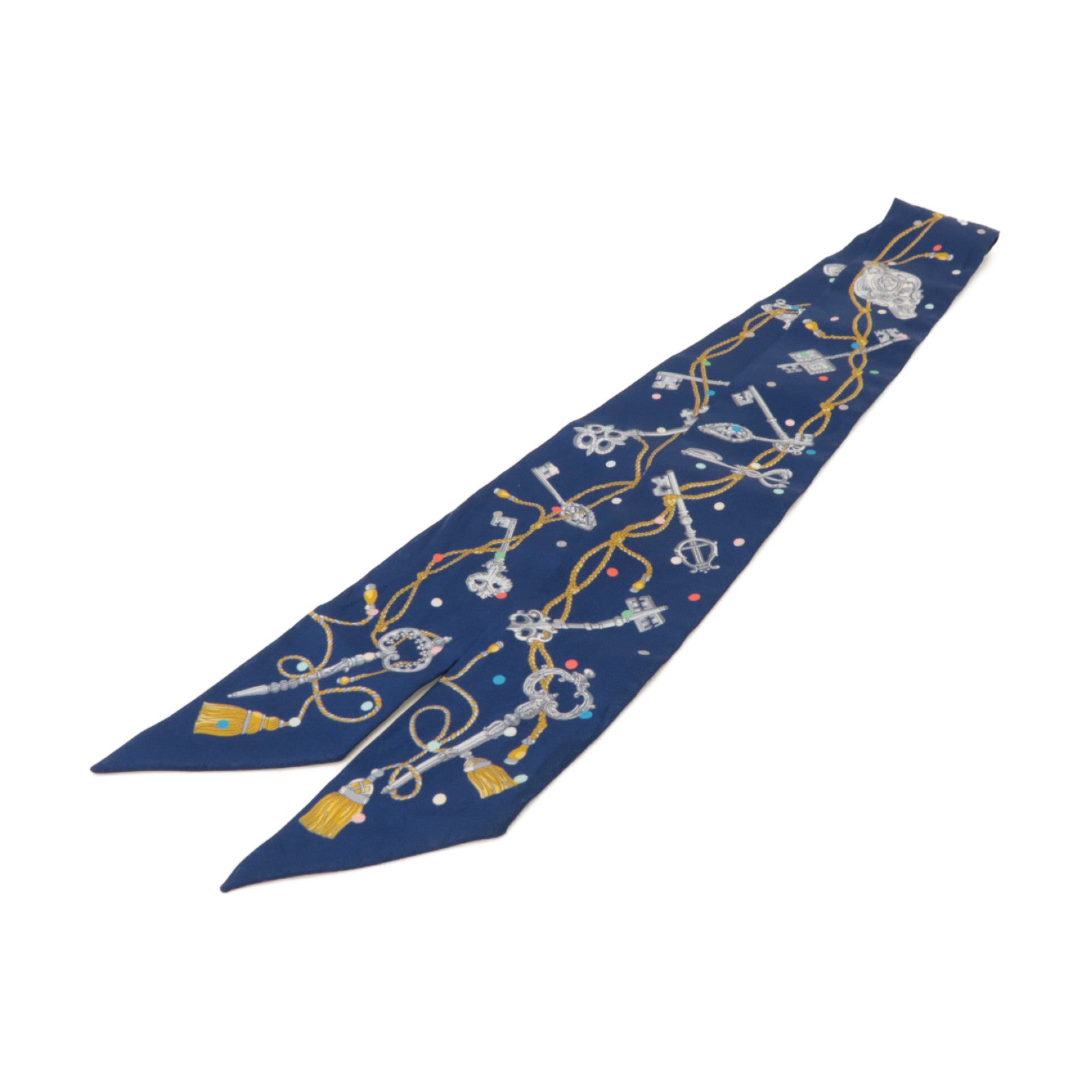 HERMES 絲質Twilly絲巾藍色