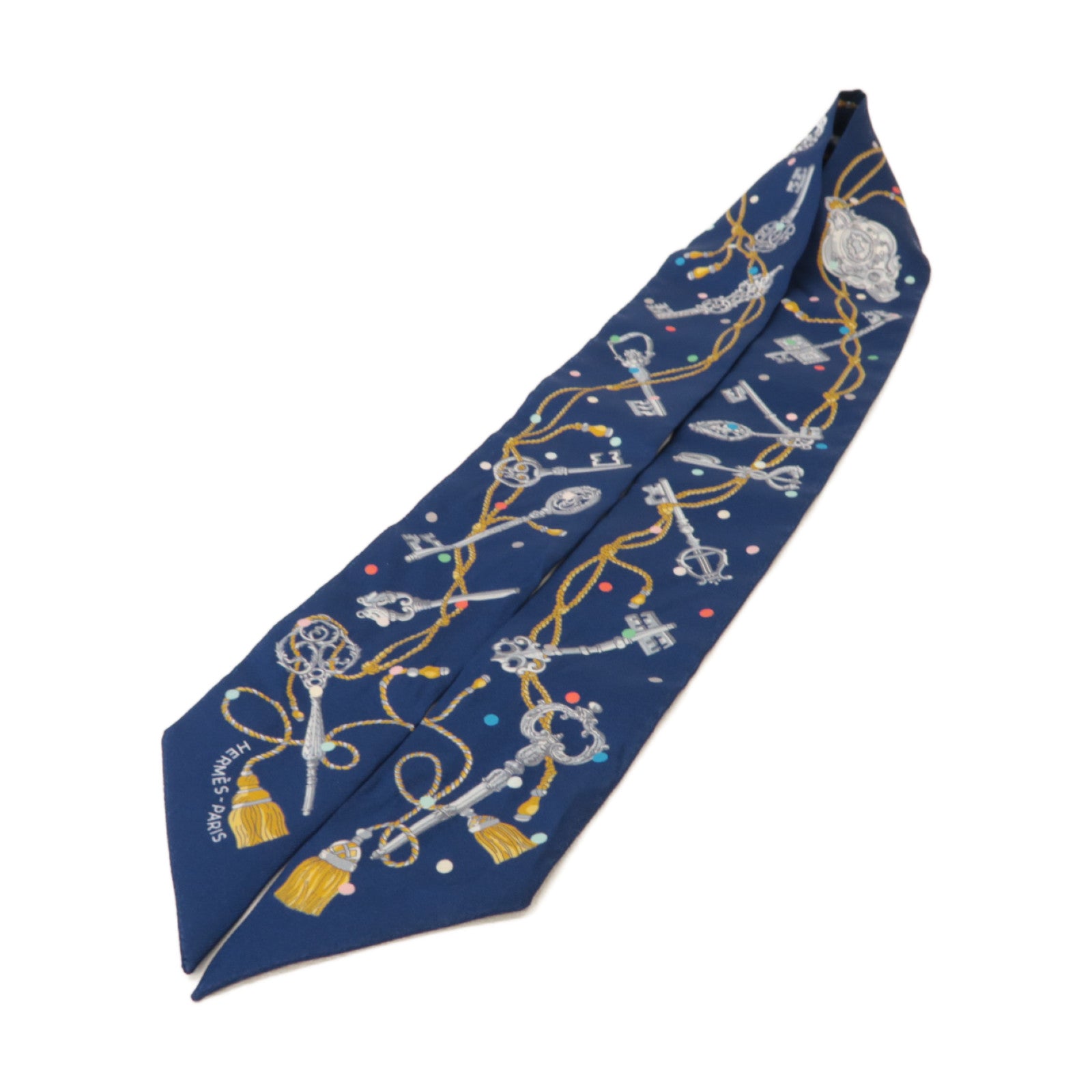 HERMES 絲質Twilly絲巾藍色