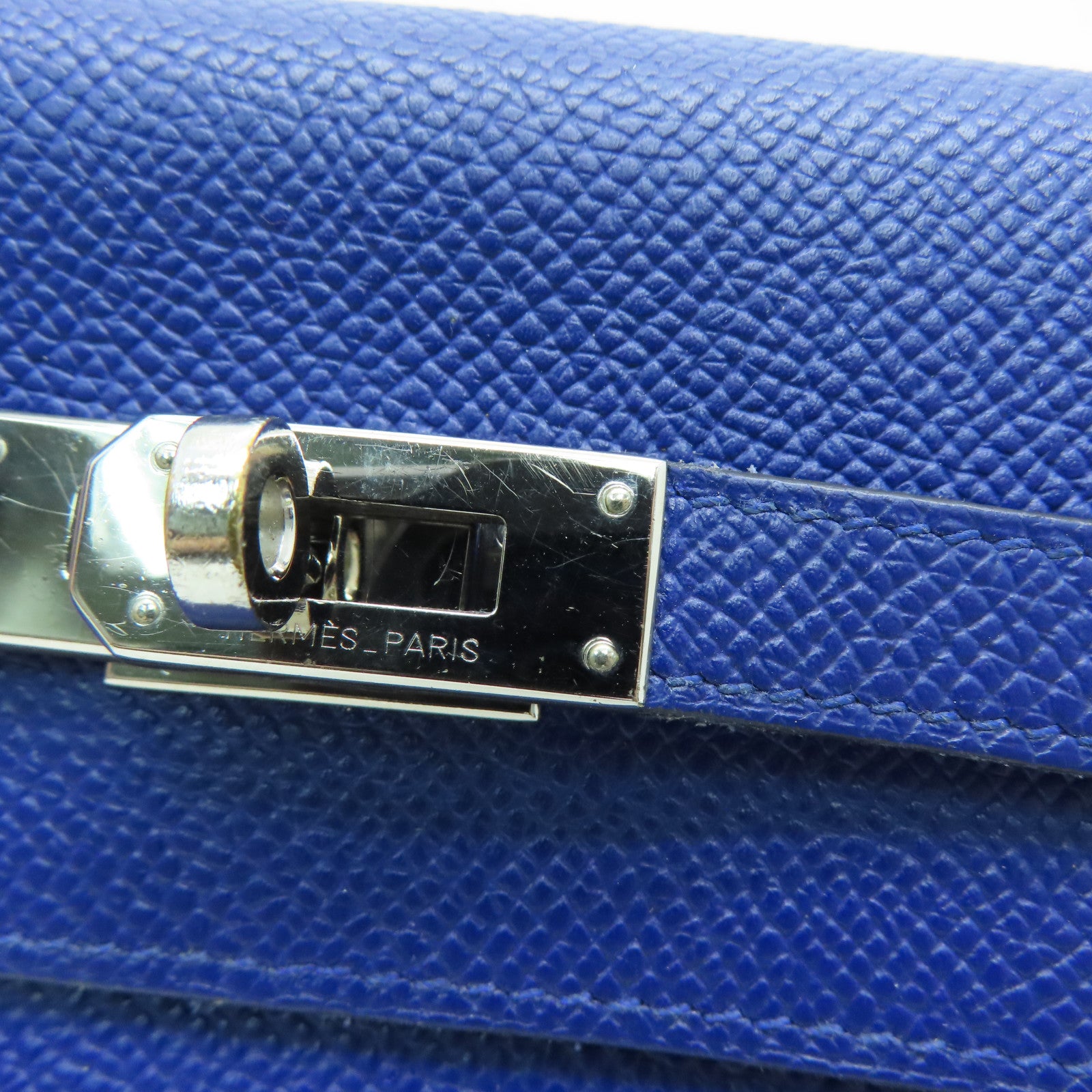 HERMES 【激減優惠】Epsom皮革Kelly Wallet銀扣長銀包藍色Blue Saphir