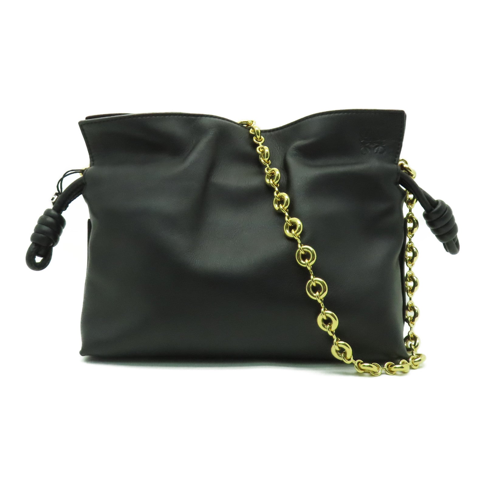 LOEWE 羊皮皮革Mini Flamenco Clutch With Chain金扣鏈帶肩背袋黑色