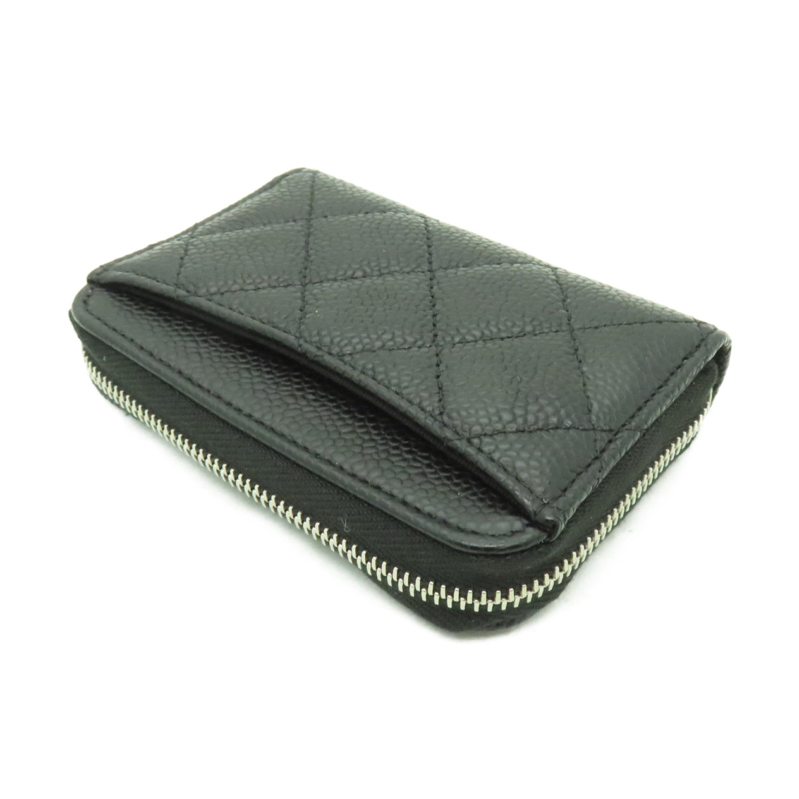 CHANEL 菱格Caviar皮革Coin Case銀扣零錢包黑色