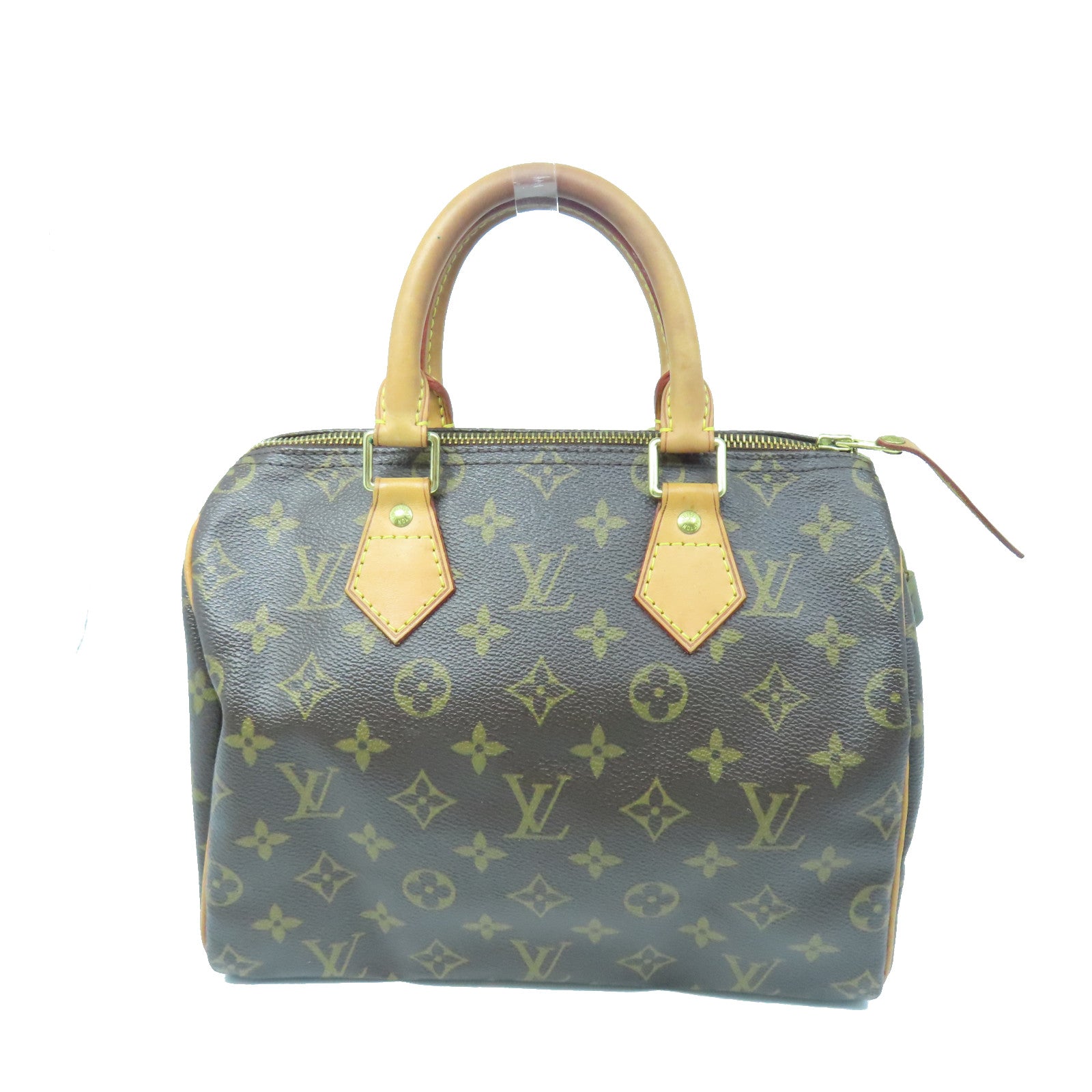 LOUIS VUITTON Monogram Speedy 25 Gold Buckle Handle Bag Brown