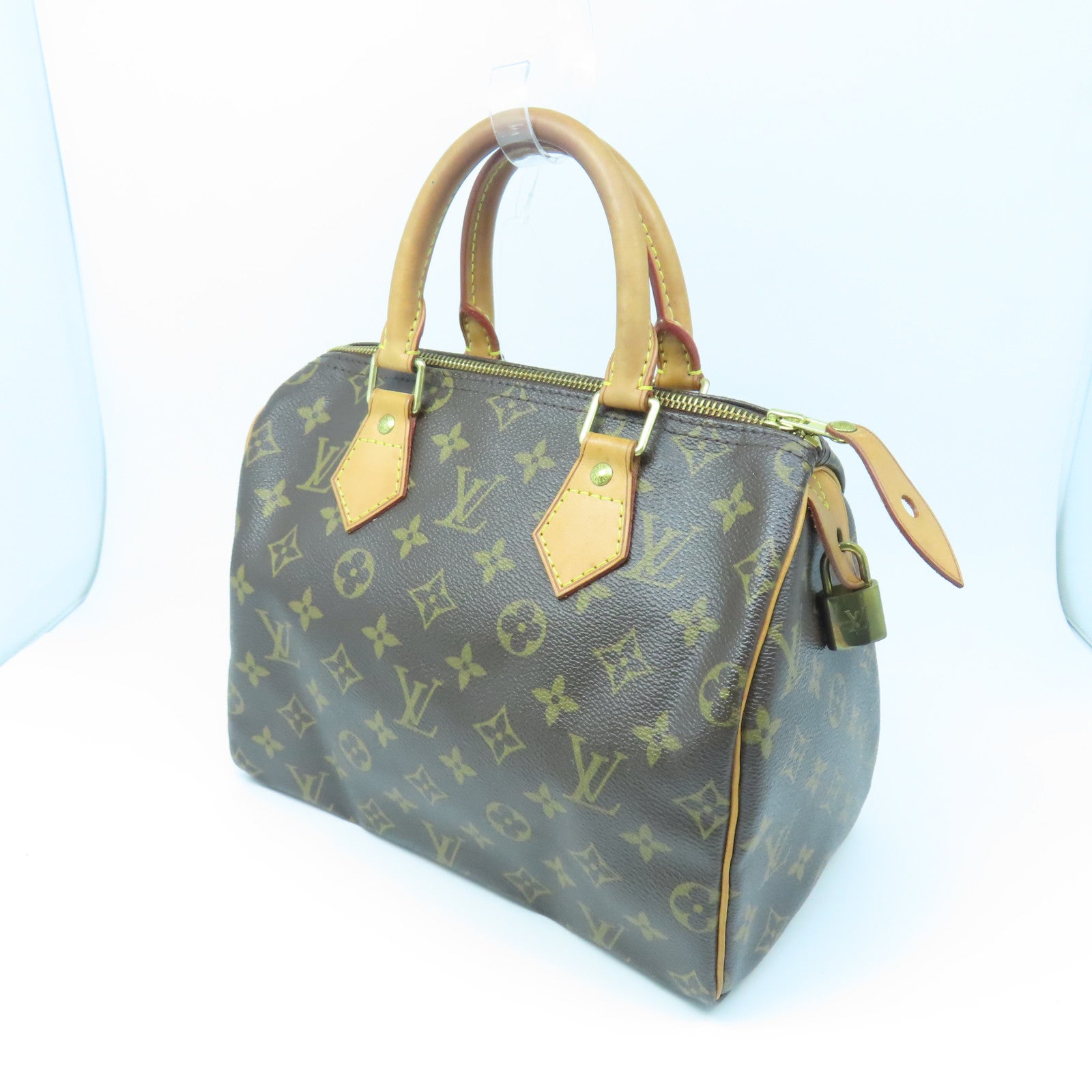 LOUIS VUITTON Monogram Speedy 25 Gold Buckle Handle Bag Brown