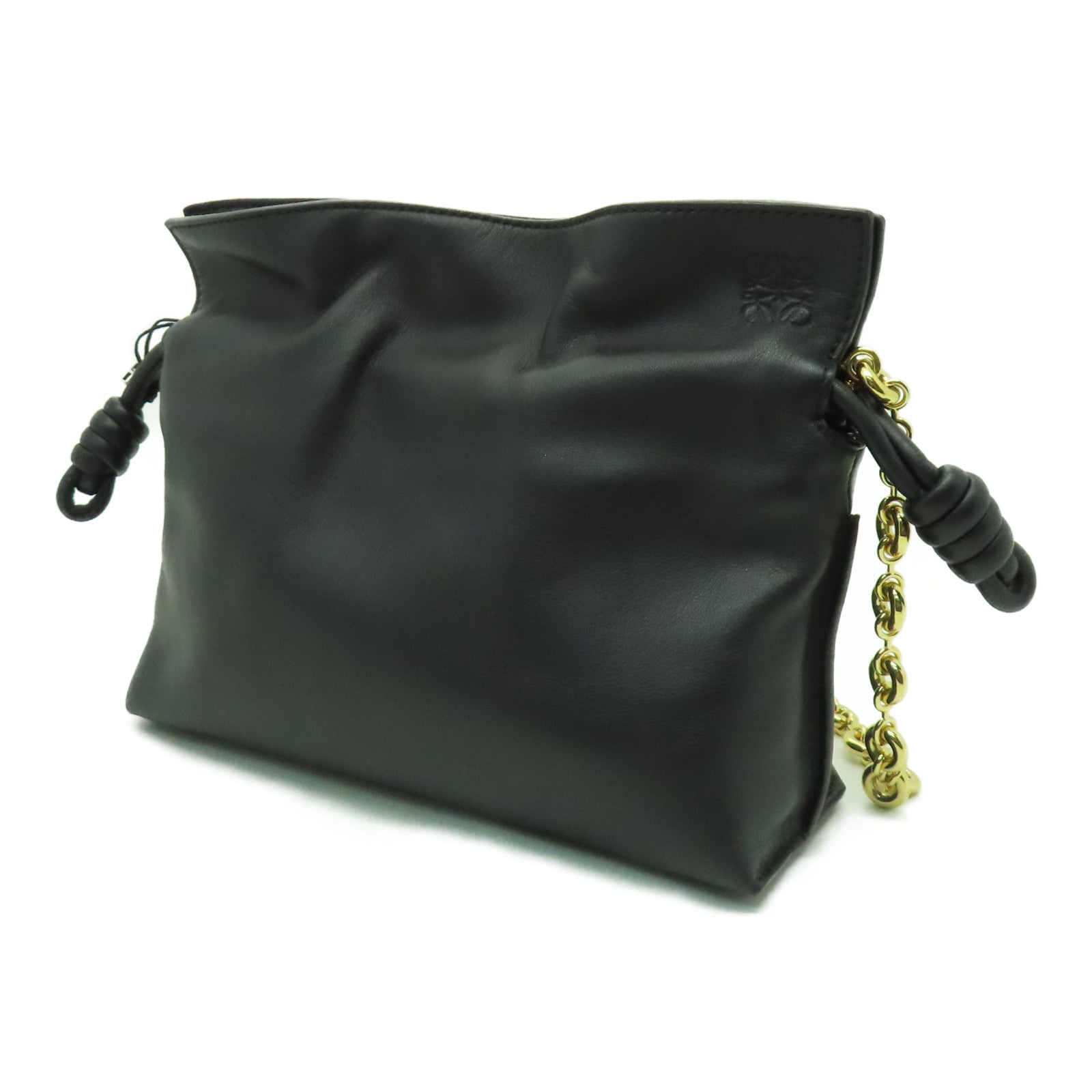 LOEWE 羊皮皮革Mini Flamenco Clutch With Chain金扣鏈帶肩背袋黑色