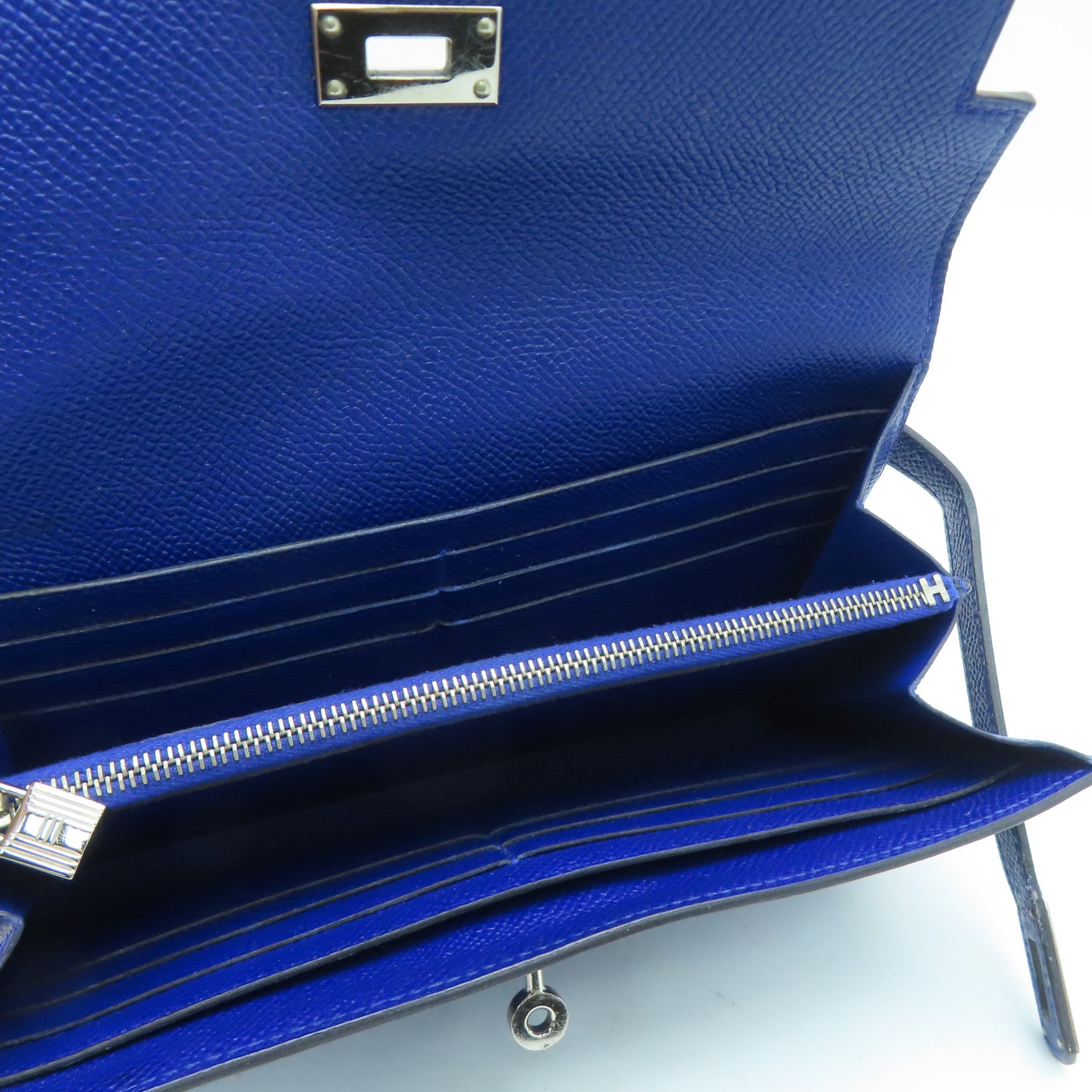 HERMES 【激減優惠】Epsom皮革Kelly Wallet銀扣長銀包藍色Blue Saphir