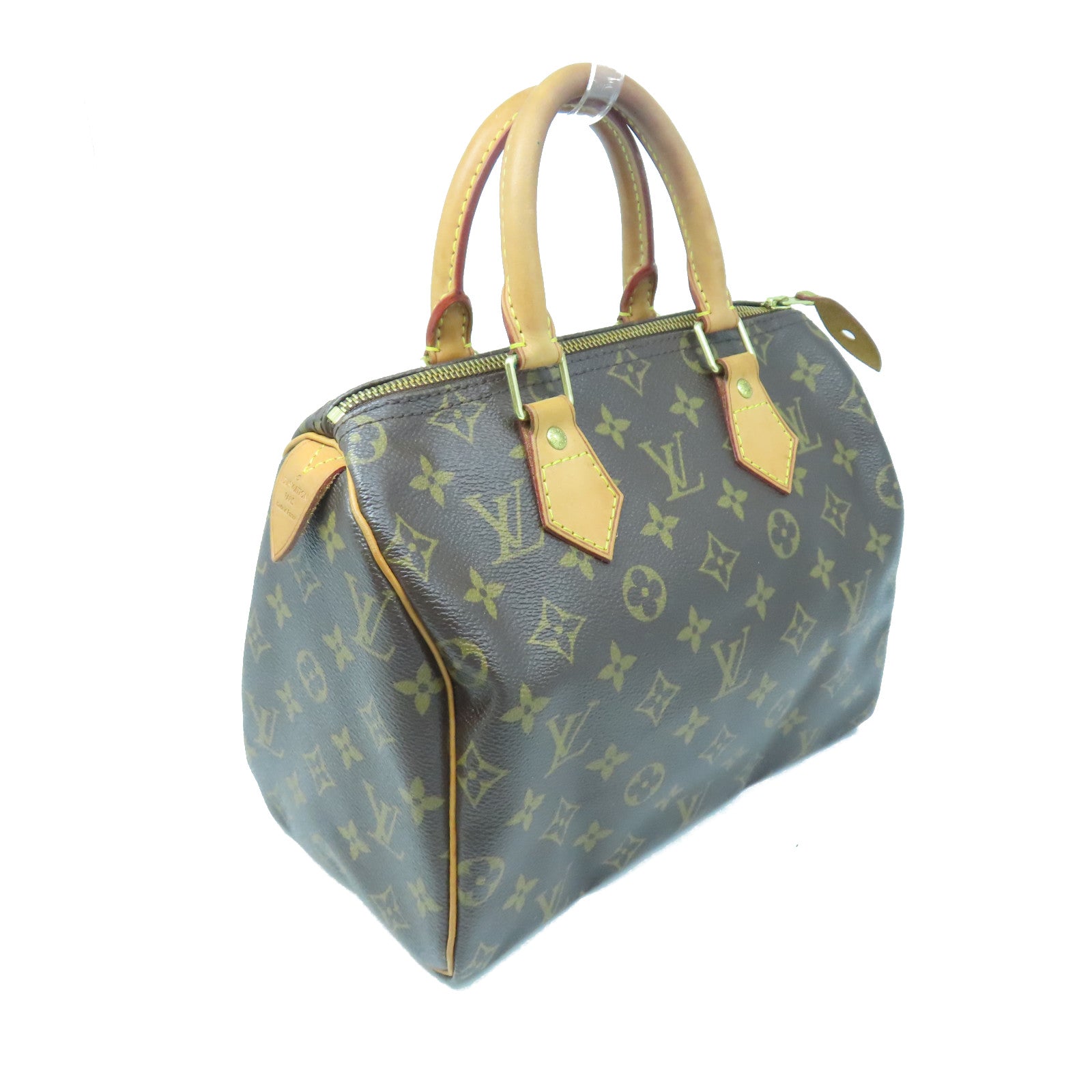 LOUIS VUITTON Monogram Speedy 25 Gold Buckle Handle Bag Brown