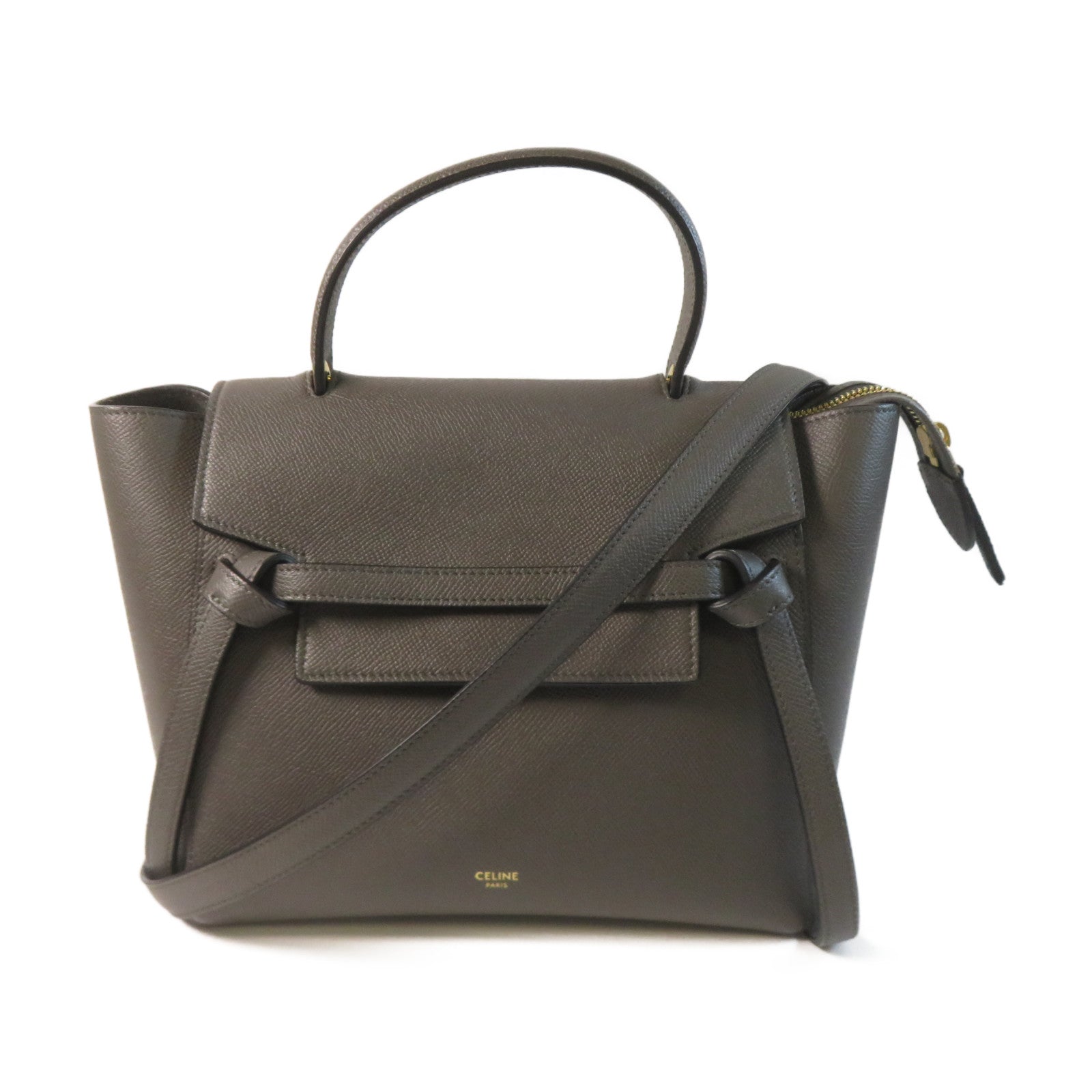 CELINE 牛皮皮革Micro Belt Bag金扣手挽肩背兩用袋灰色