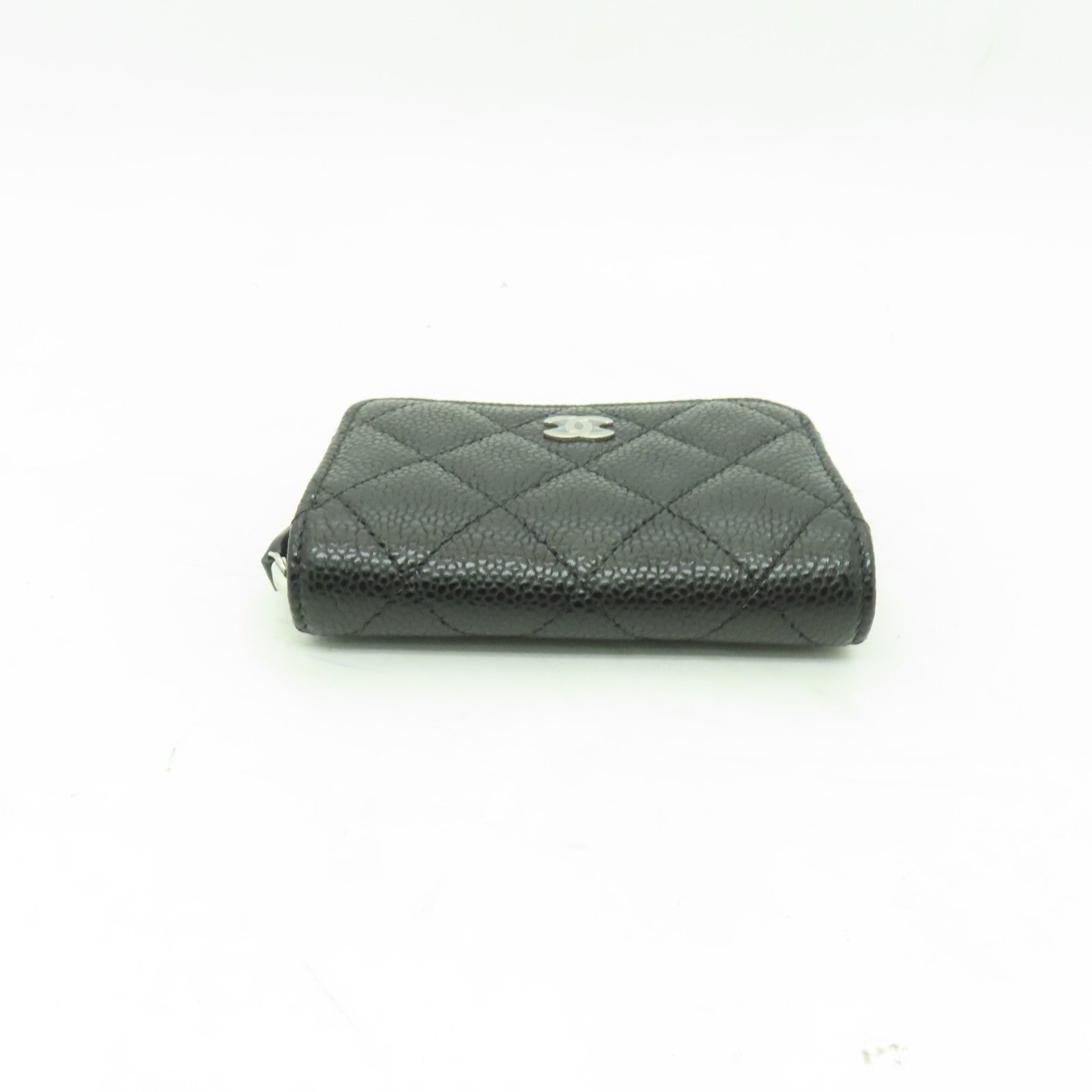 CHANEL 菱格Caviar皮革Coin Case銀扣零錢包黑色