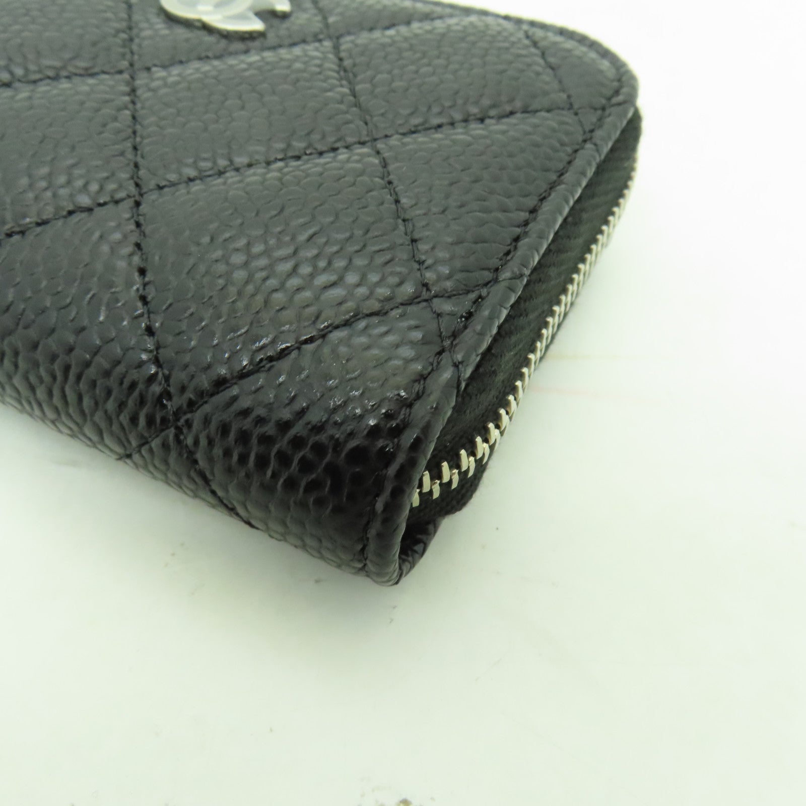 CHANEL 菱格Caviar皮革Coin Case銀扣零錢包黑色