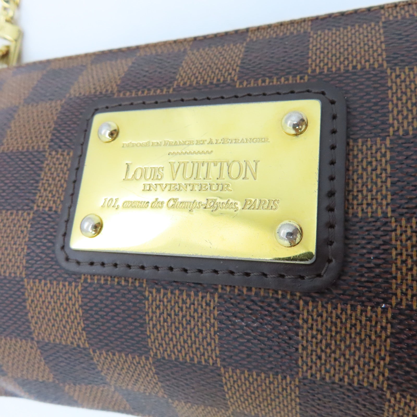 LOUIS VUITTON Damier Eva Gold Buckle Chain Shoulder Bag Brown