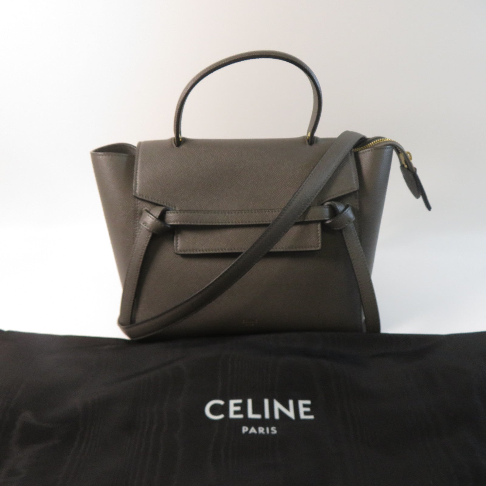 CELINE 牛皮皮革Micro Belt Bag金扣手挽肩背兩用袋灰色