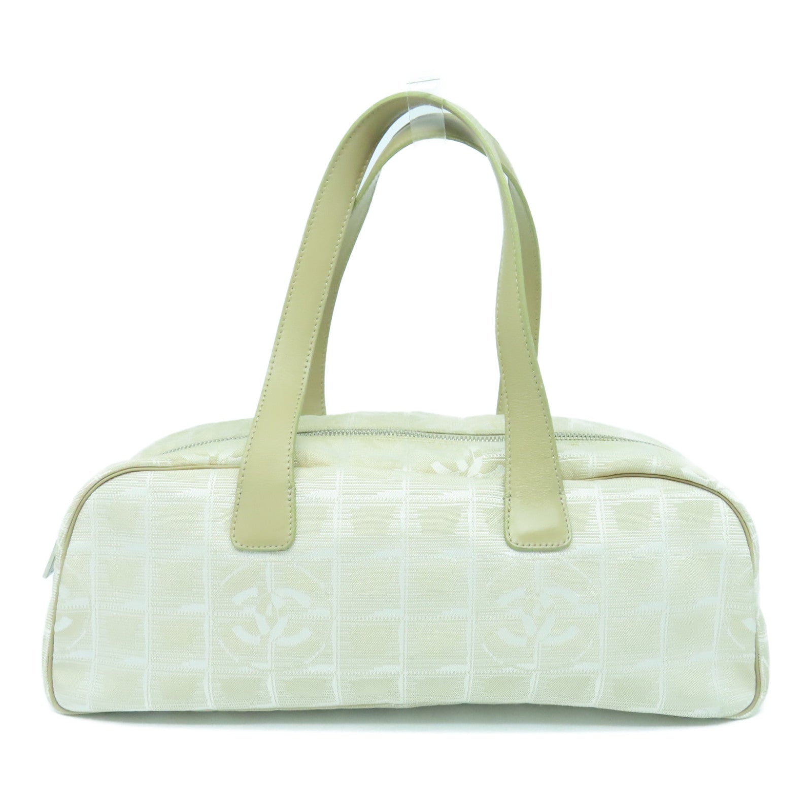 CHANEL Nylon New Travel Line Silver Buckle Shoulder Bag Beige