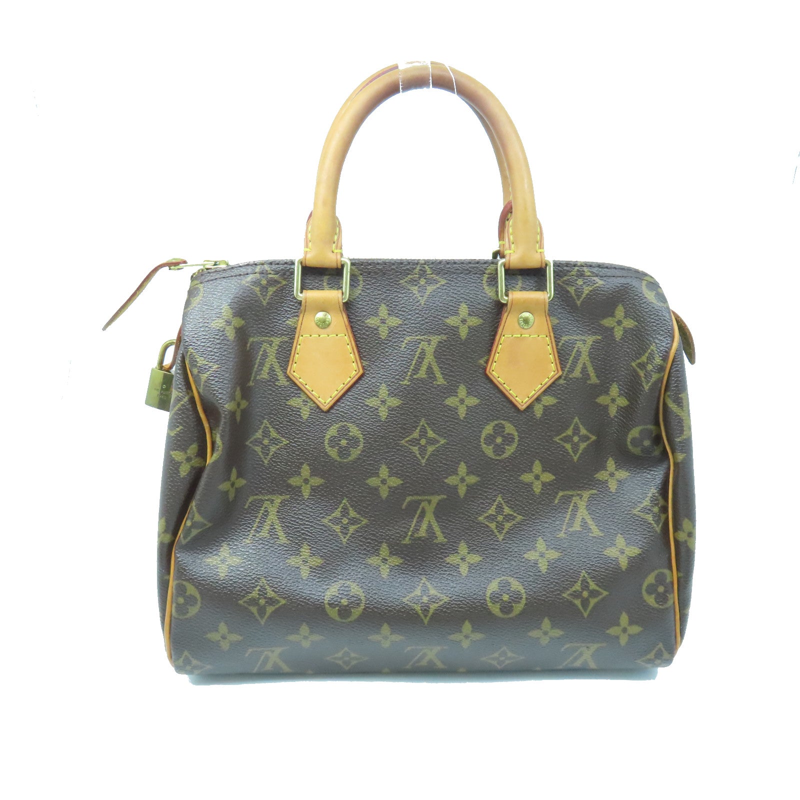LOUIS VUITTON Monogram Speedy 25 Gold Buckle Handle Bag Brown