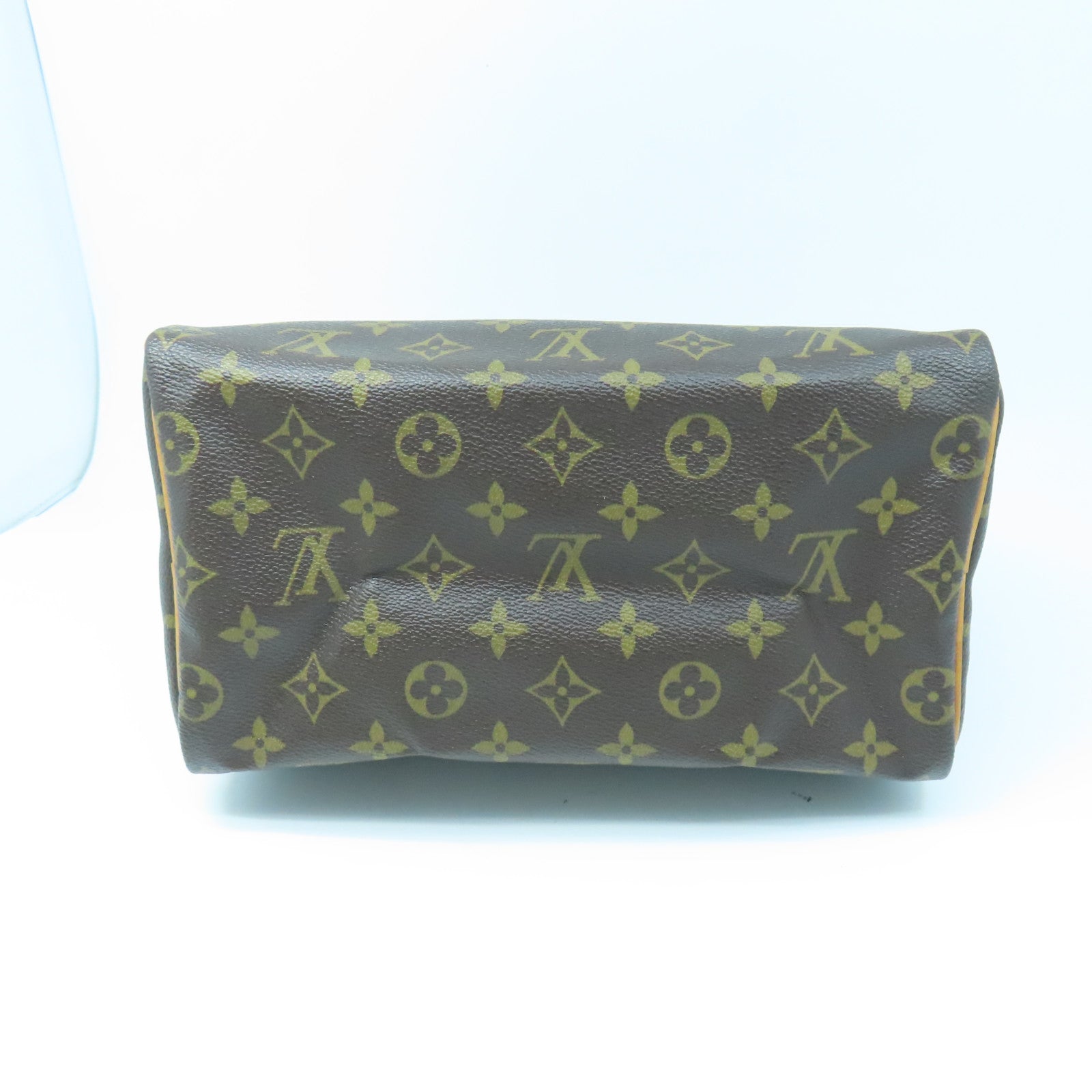 LOUIS VUITTON Monogram Speedy 25 Gold Buckle Handle Bag Brown
