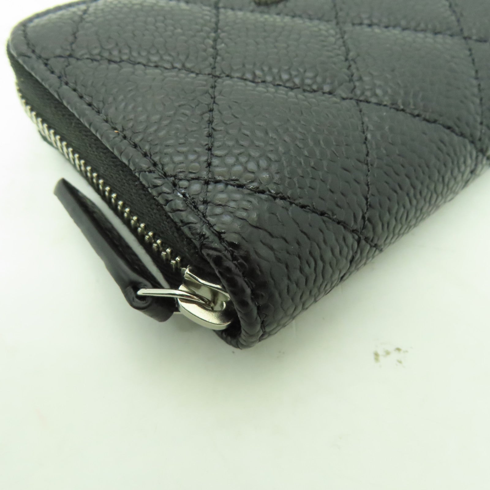 CHANEL 菱格Caviar皮革Coin Case銀扣零錢包黑色