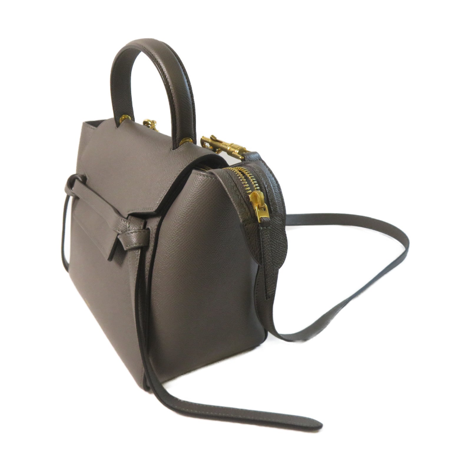 CELINE 牛皮皮革Micro Belt Bag金扣手挽肩背兩用袋灰色