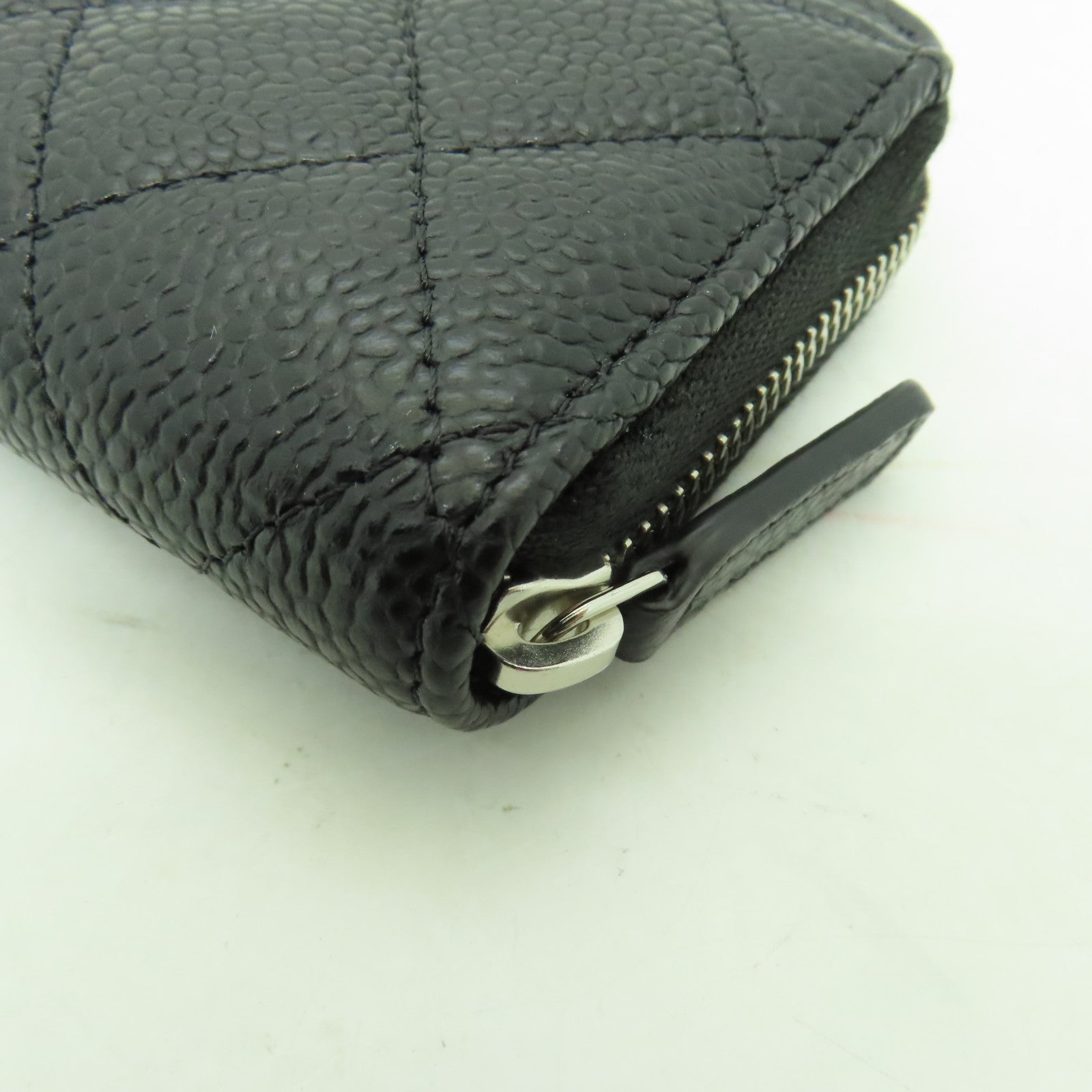 CHANEL 菱格Caviar皮革Coin Case銀扣零錢包黑色