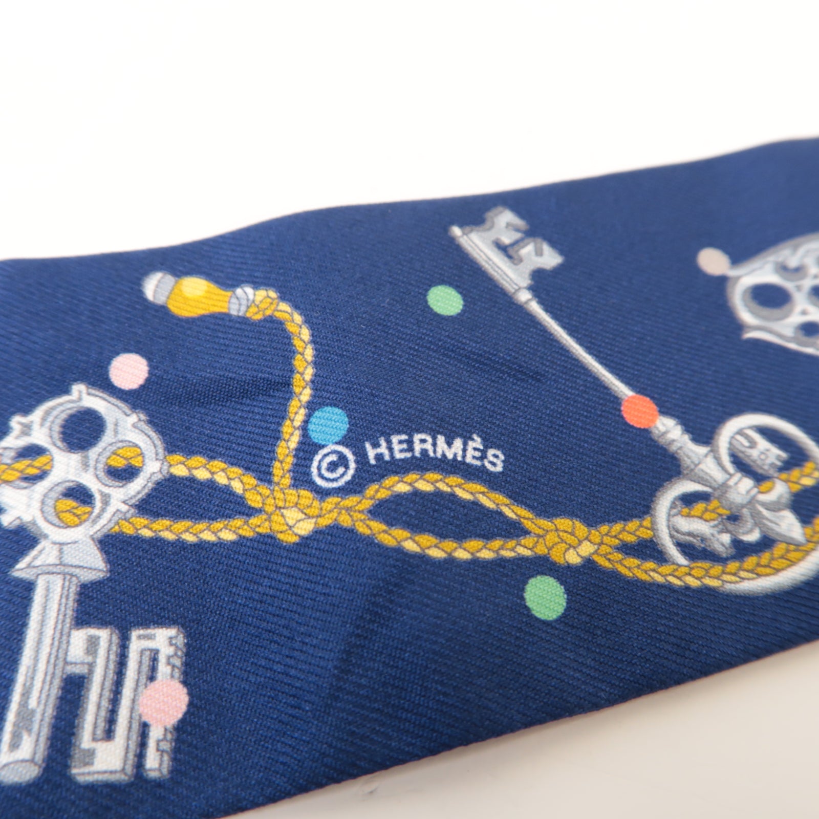 HERMES 絲質Twilly絲巾藍色