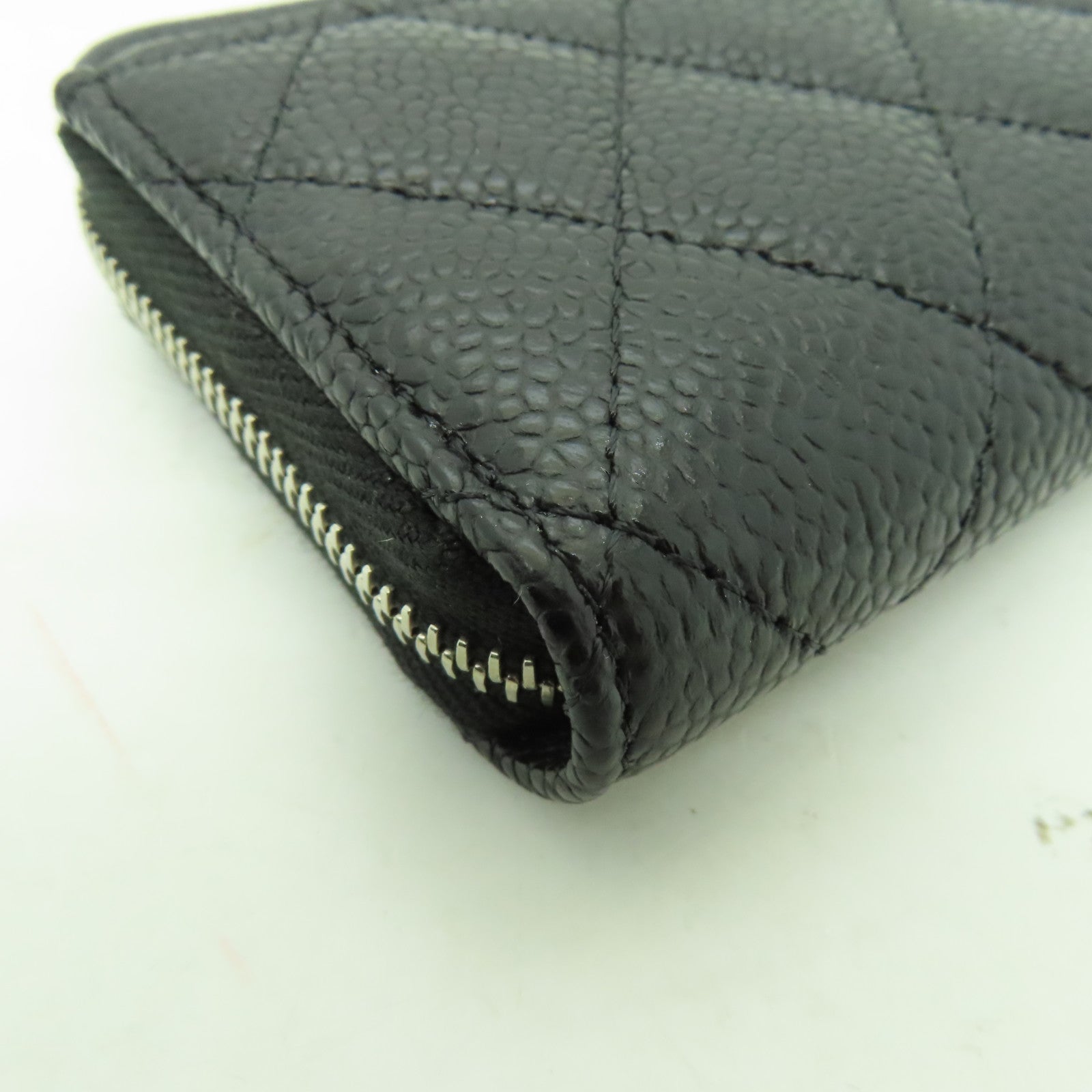 CHANEL 菱格Caviar皮革Coin Case銀扣零錢包黑色