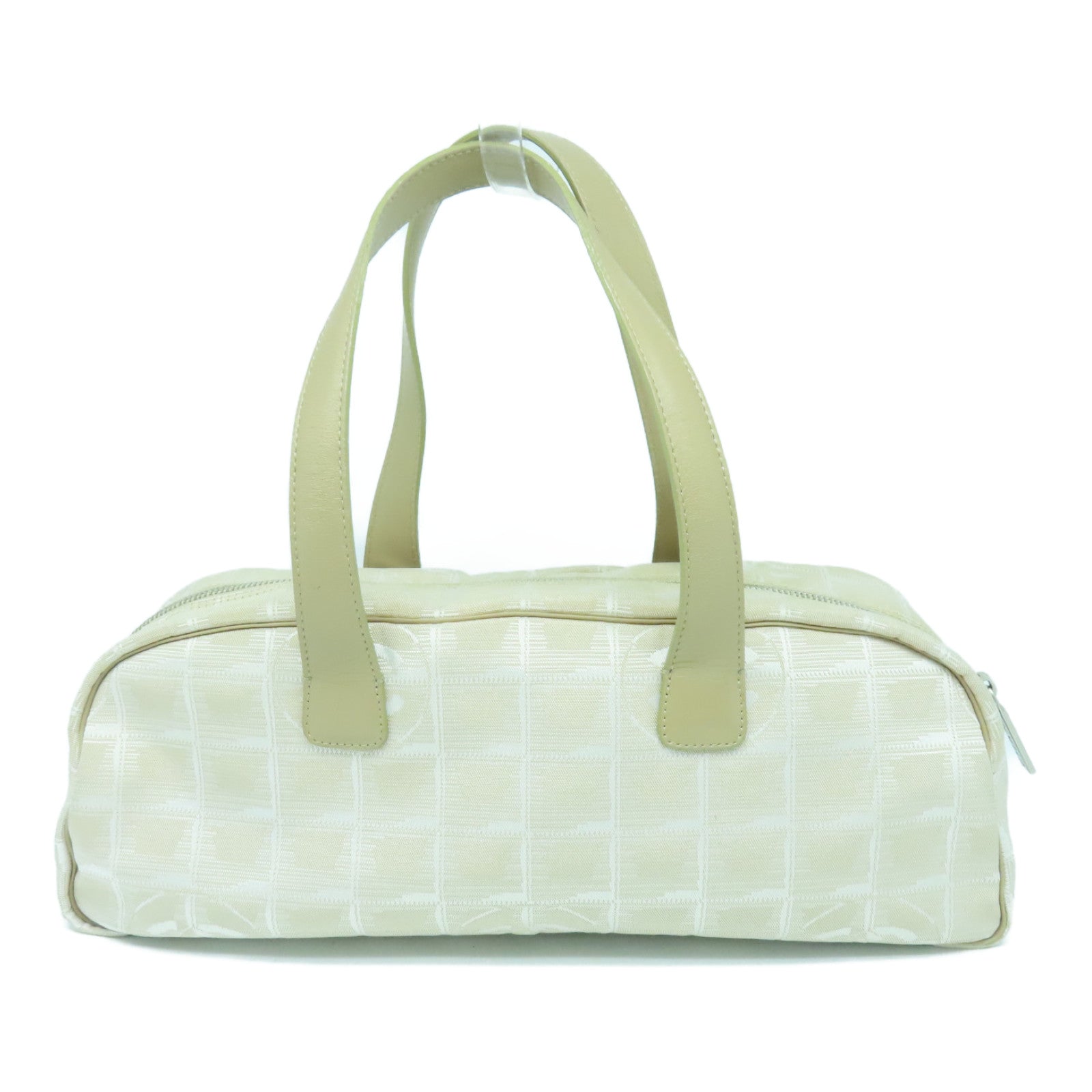 CHANEL Nylon New Travel Line Silver Buckle Shoulder Bag Beige