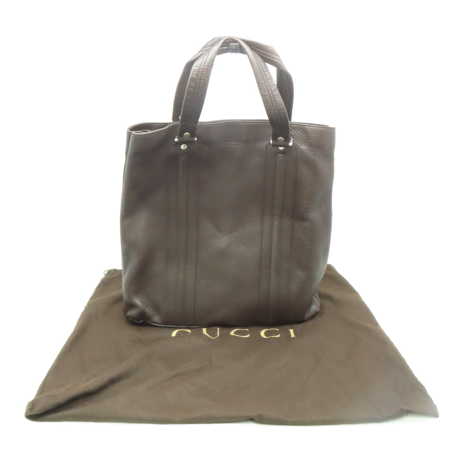 GUCCI 牛皮皮革Hand Bag银扣手挽袋棕色