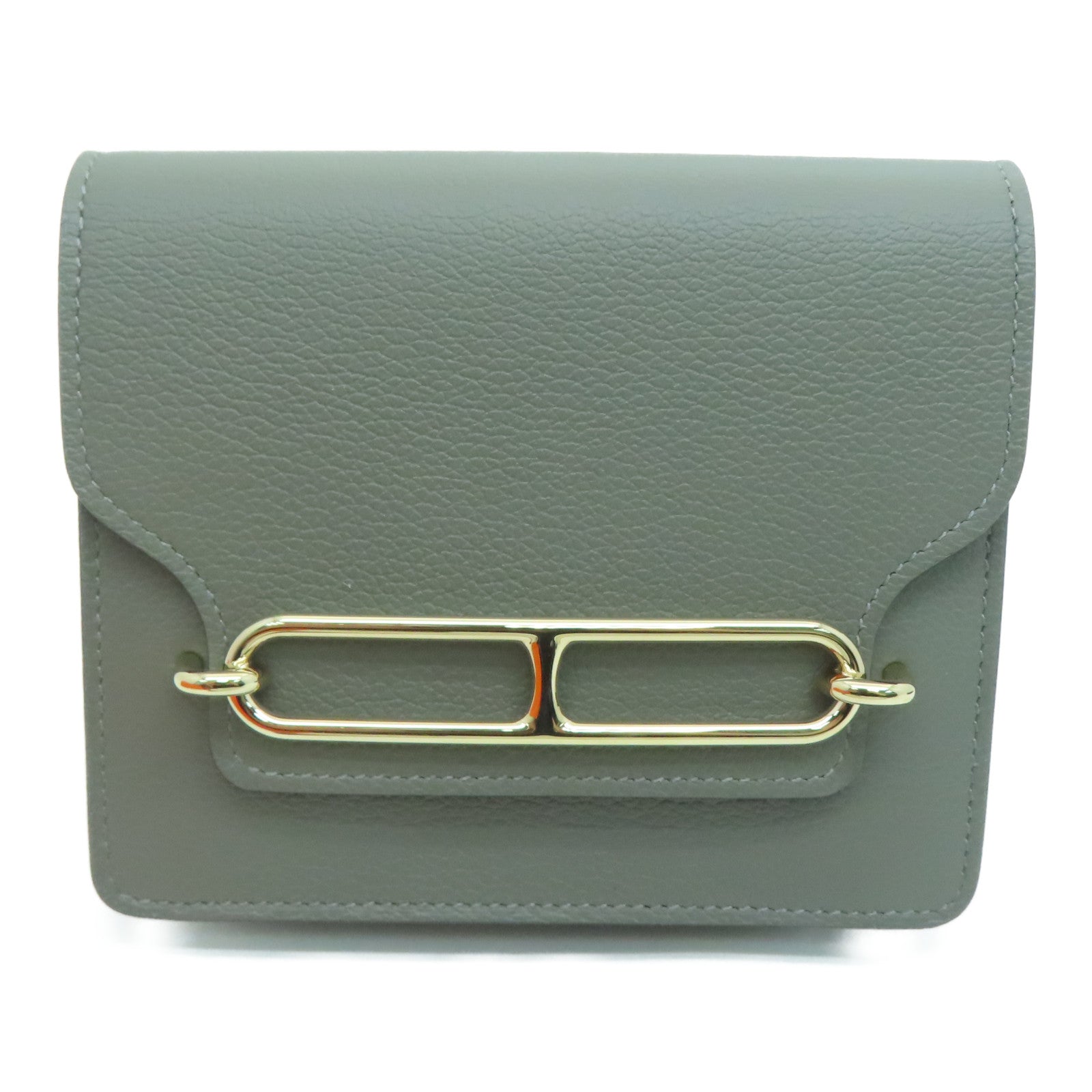 HERMES Evercolor皮革Roulis Slim金扣钱包Gris Meyer/灰色