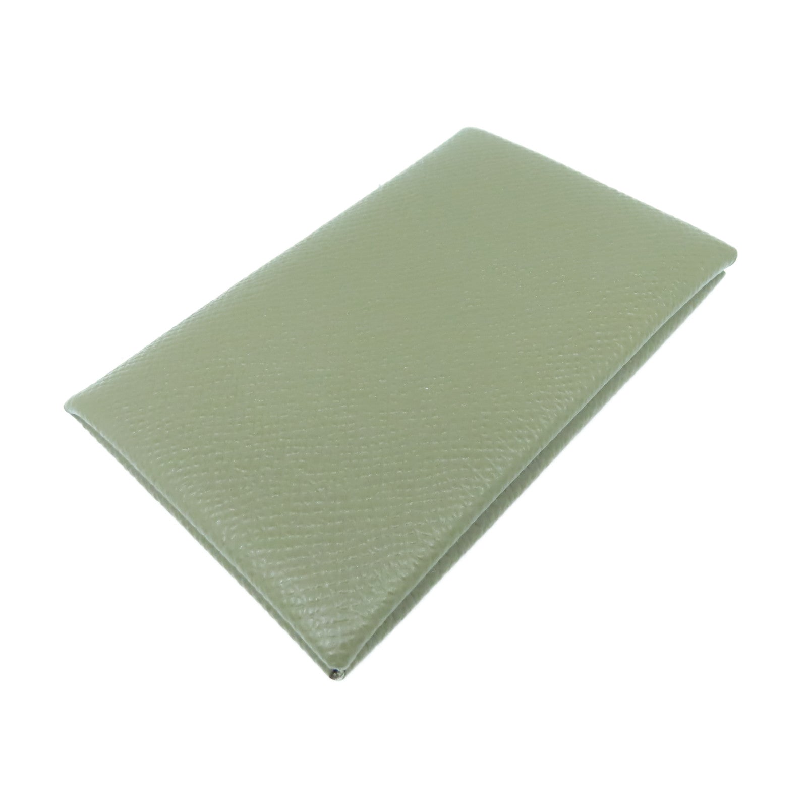 HERMES Veau Epsom皮革Calvi銀扣卡片套Etoupe大象灰色