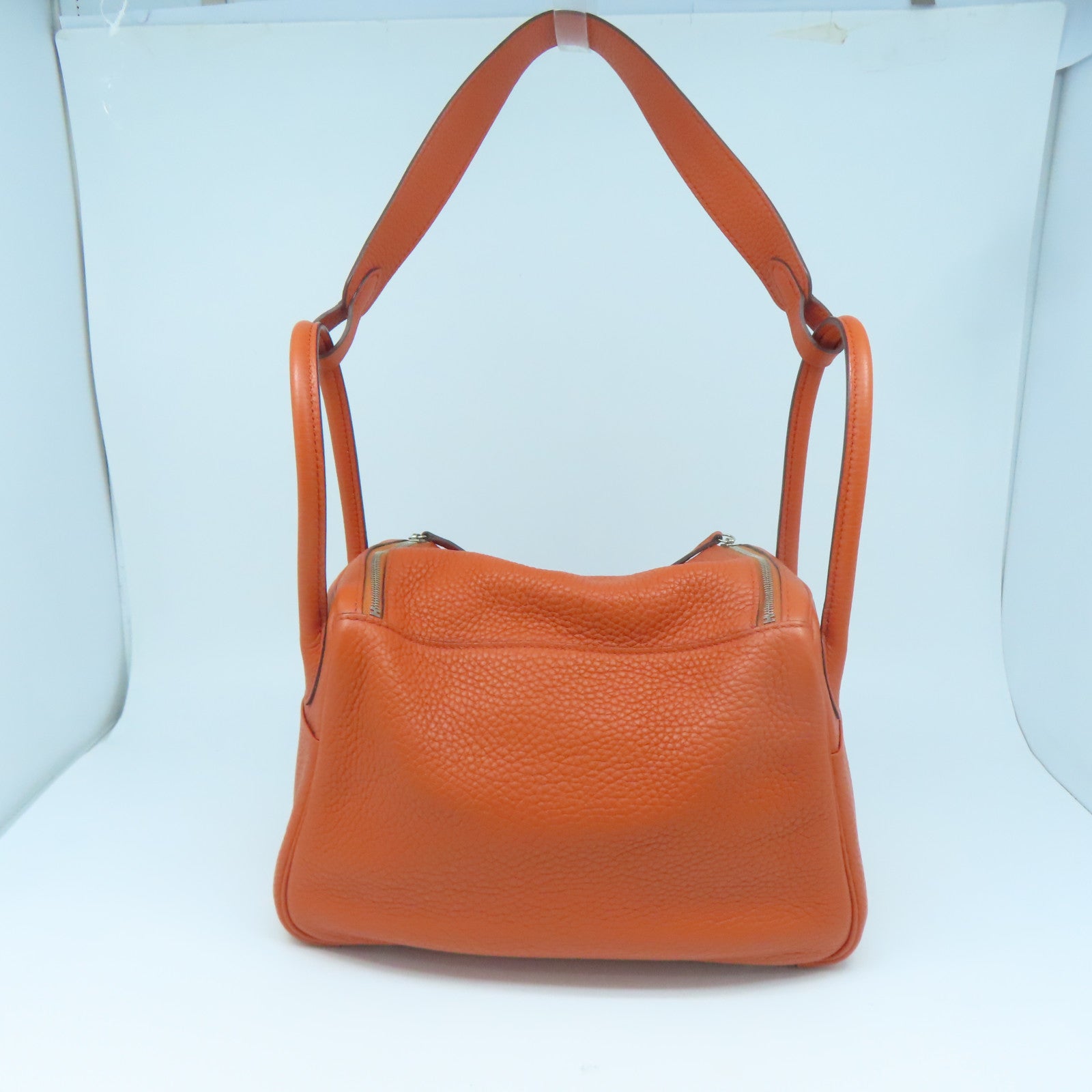 HERMES 【激減優惠】Clemence皮革Lindy 26銀扣手挽肩背兩用袋泥土色