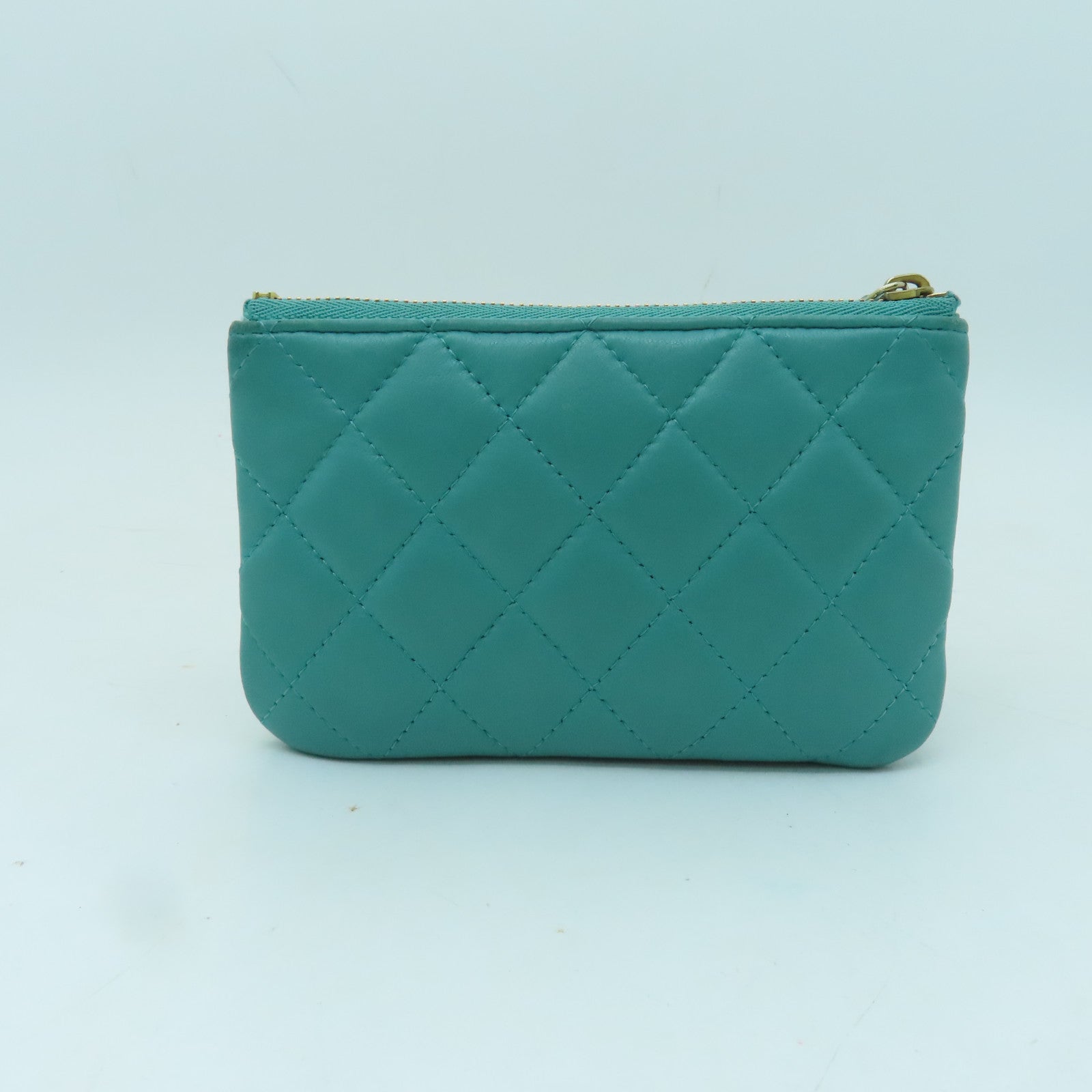CHANEL 【激減優惠】菱格羊皮皮革Card Case金扣卡片套綠色