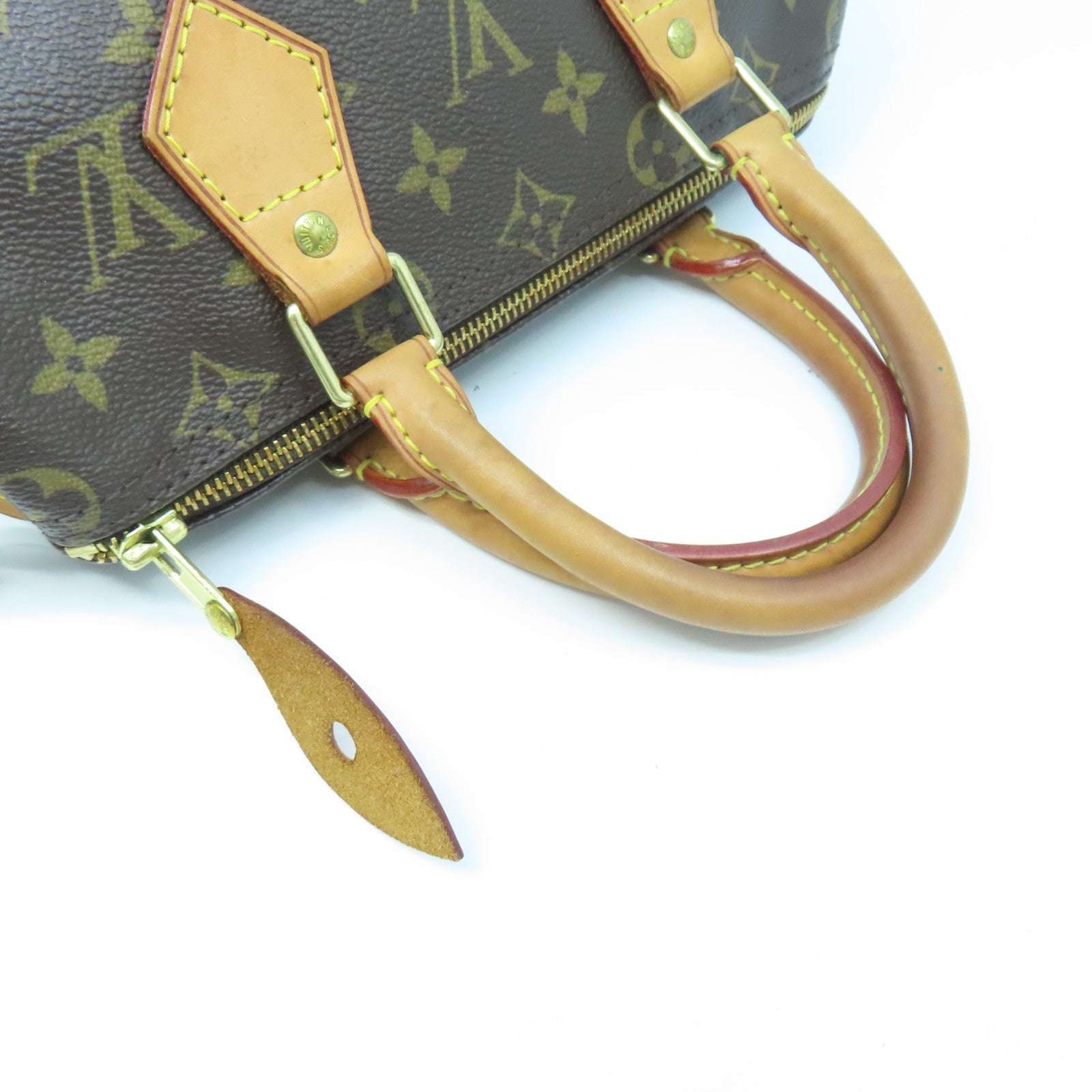 LOUIS VUITTON Monogram Speedy 25 Gold Buckle Handle Bag Brown