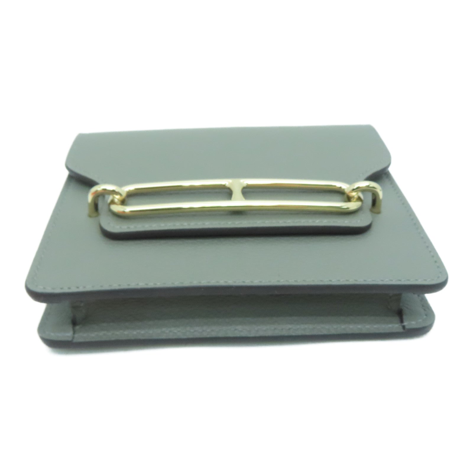 HERMES Evercolor皮革Roulis Slim金扣钱包Gris Meyer/灰色
