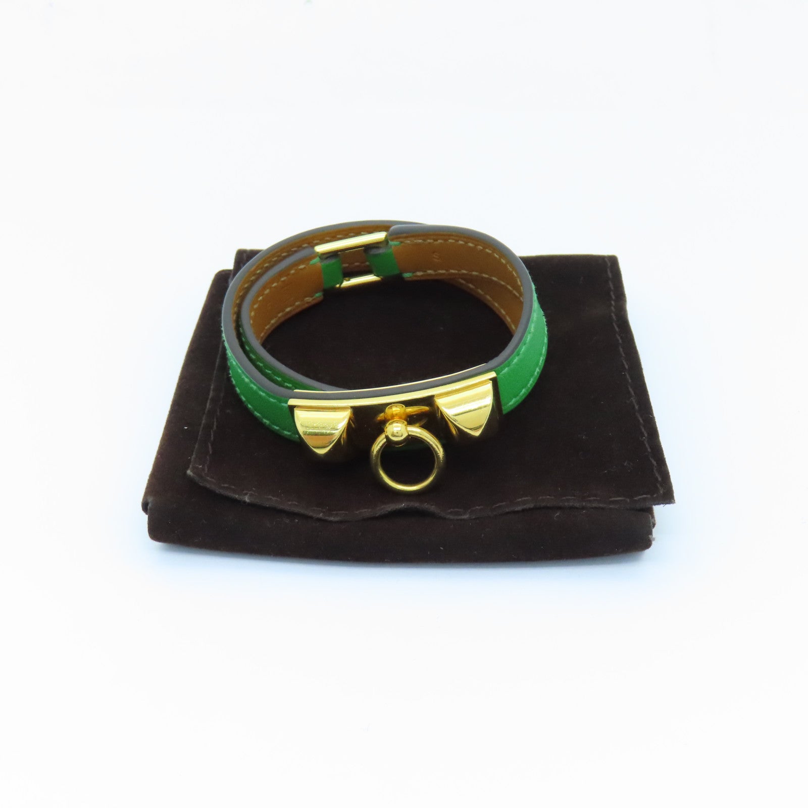 HERMES Swift皮革CDC Leather Bracelet金扣手镯绿色