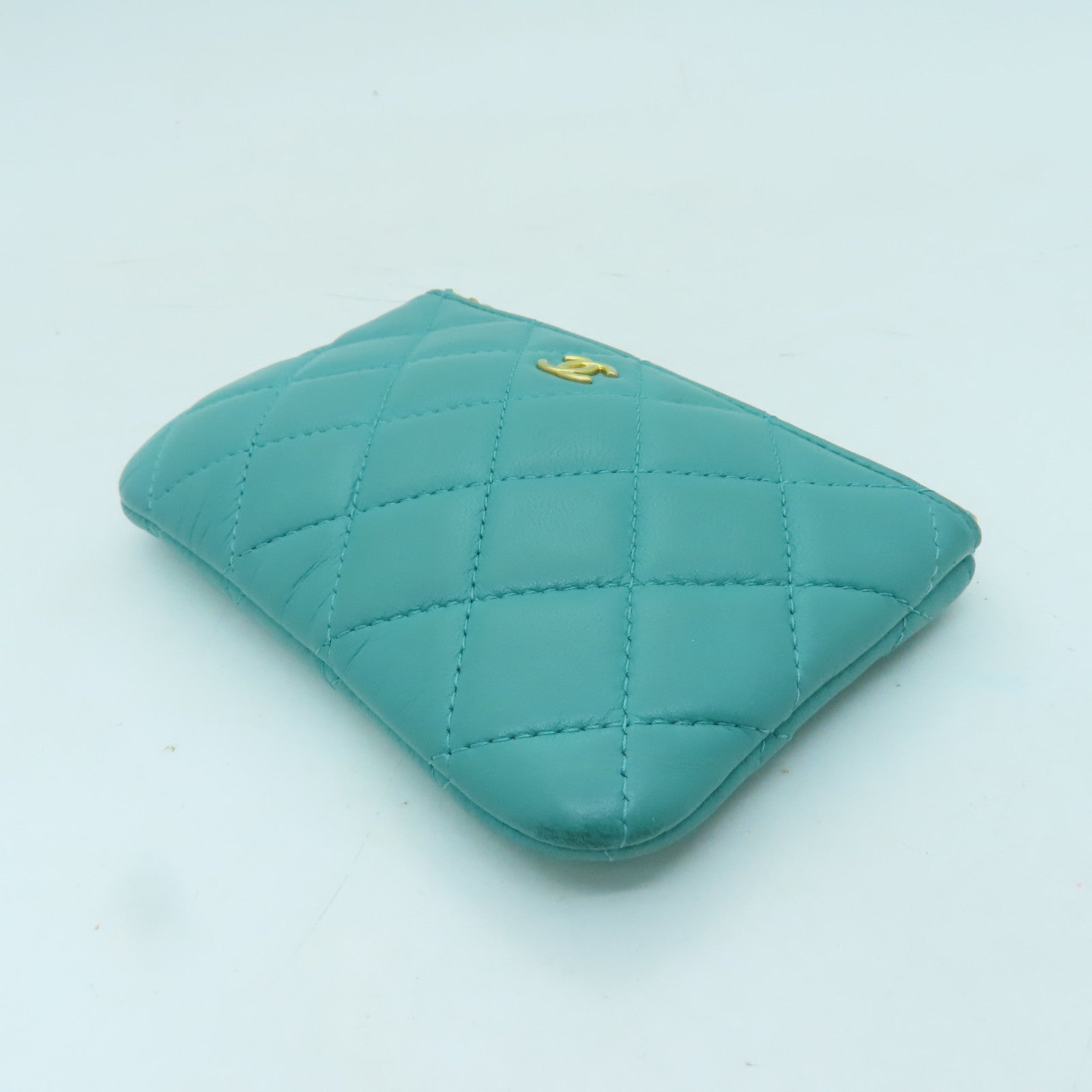 CHANEL 【激減優惠】菱格羊皮皮革Card Case金扣卡片套綠色