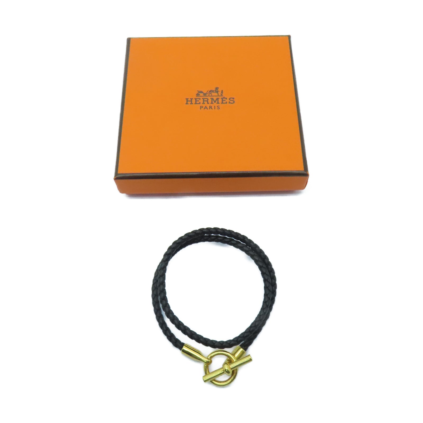 HERMES Swift皮革Glenan Double Tour金扣手鏈Noir黑色