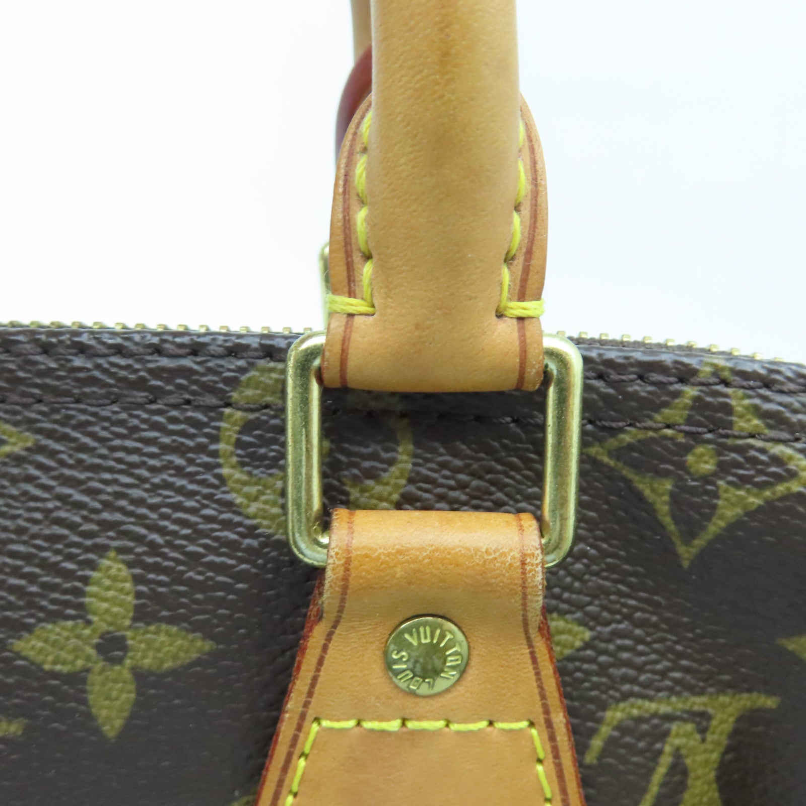 LOUIS VUITTON Monogram Speedy 25 Gold Buckle Handle Bag Brown