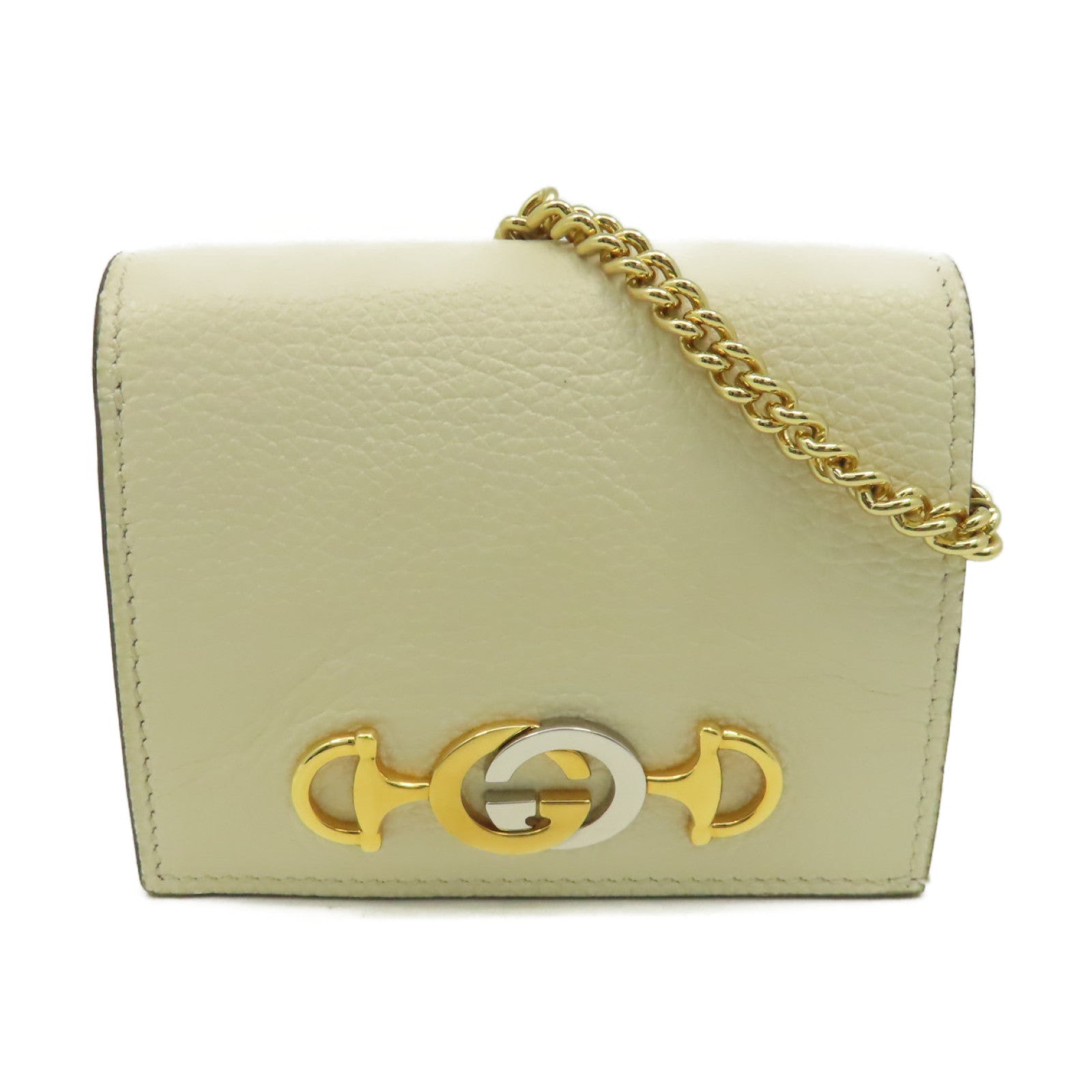 GUCCI 牛皮皮革Chain Wallet錢包米白色