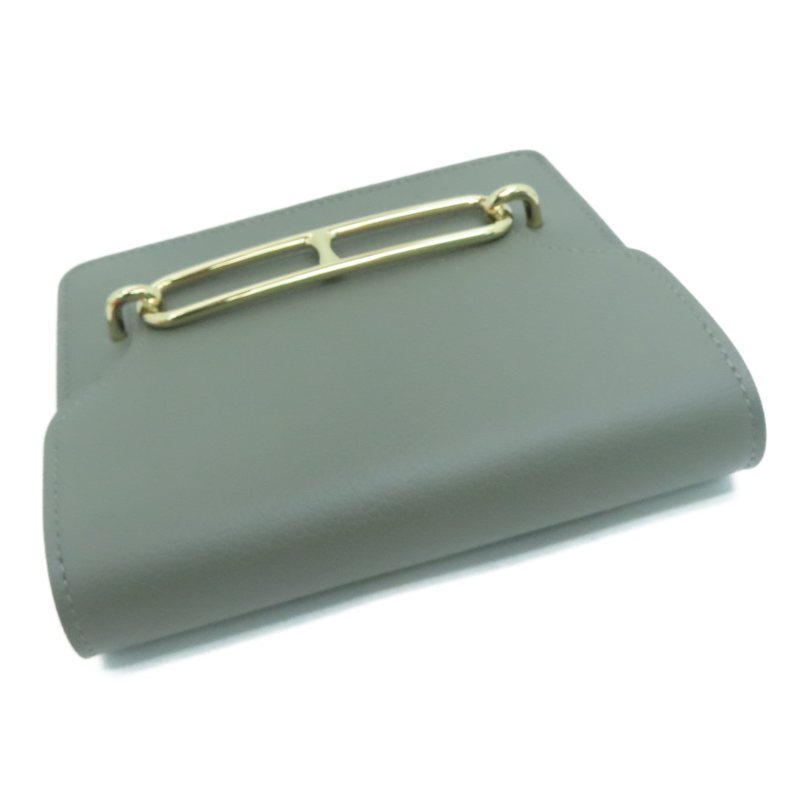 HERMES Evercolor皮革Roulis Slim金扣钱包Gris Meyer/灰色