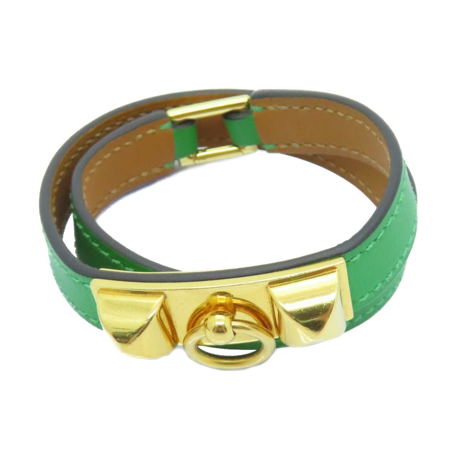 HERMES Swift皮革CDC Leather Bracelet金扣手镯绿色