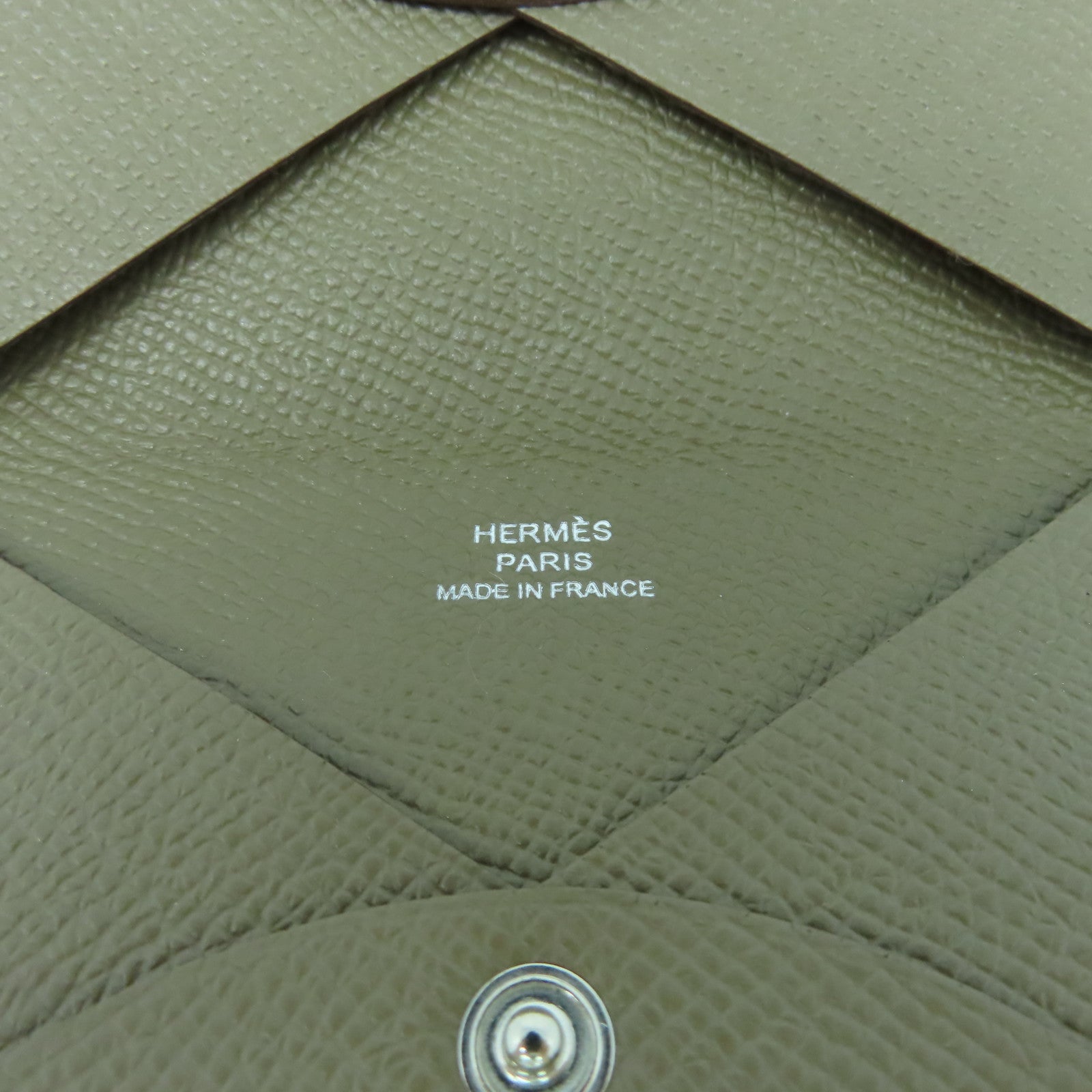 HERMES Veau Epsom皮革Calvi銀扣卡片套Etoupe大象灰色