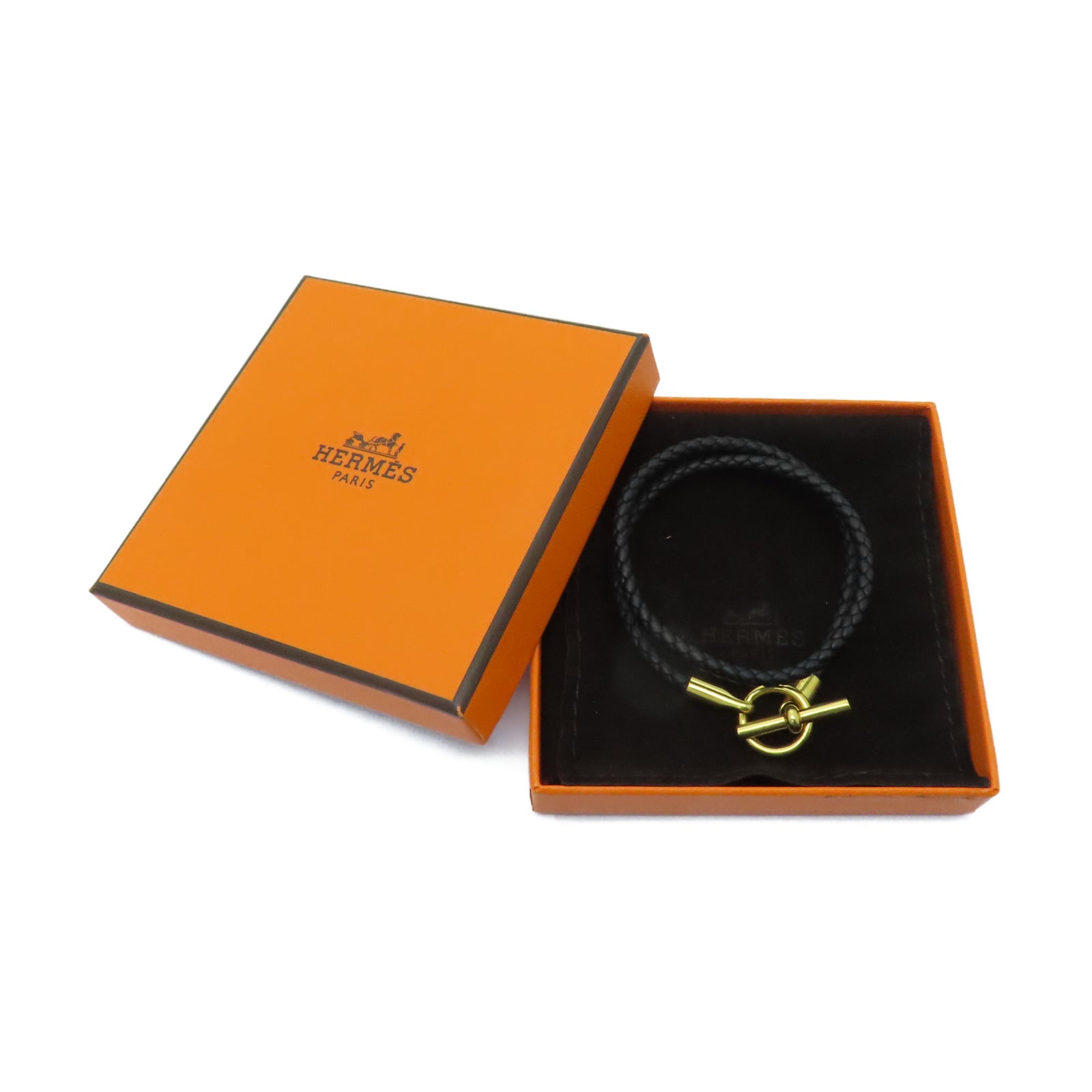 HERMES Swift皮革Glenan Double Tour金扣手鏈Noir黑色