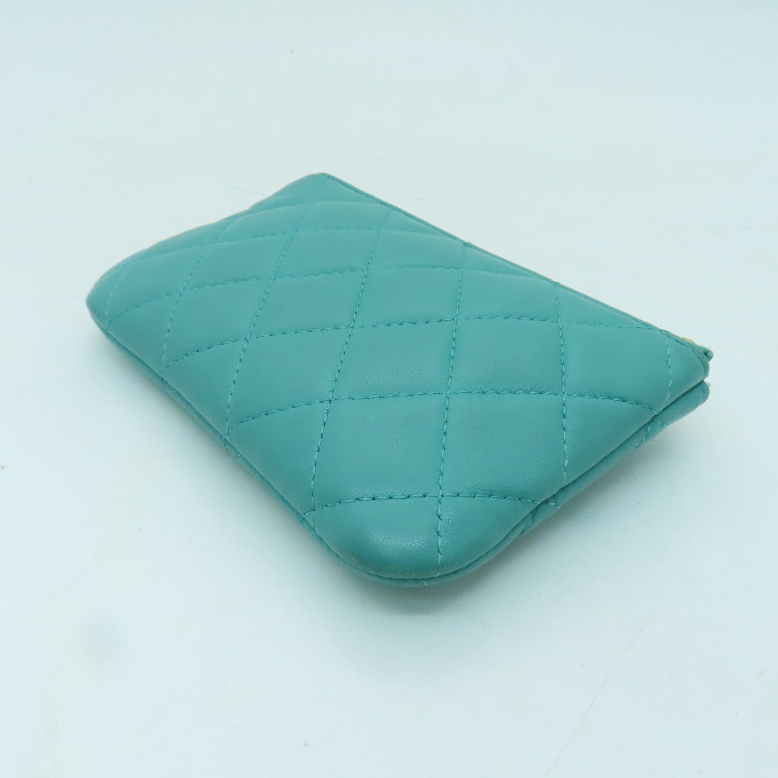 CHANEL 【激減優惠】菱格羊皮皮革Card Case金扣卡片套綠色
