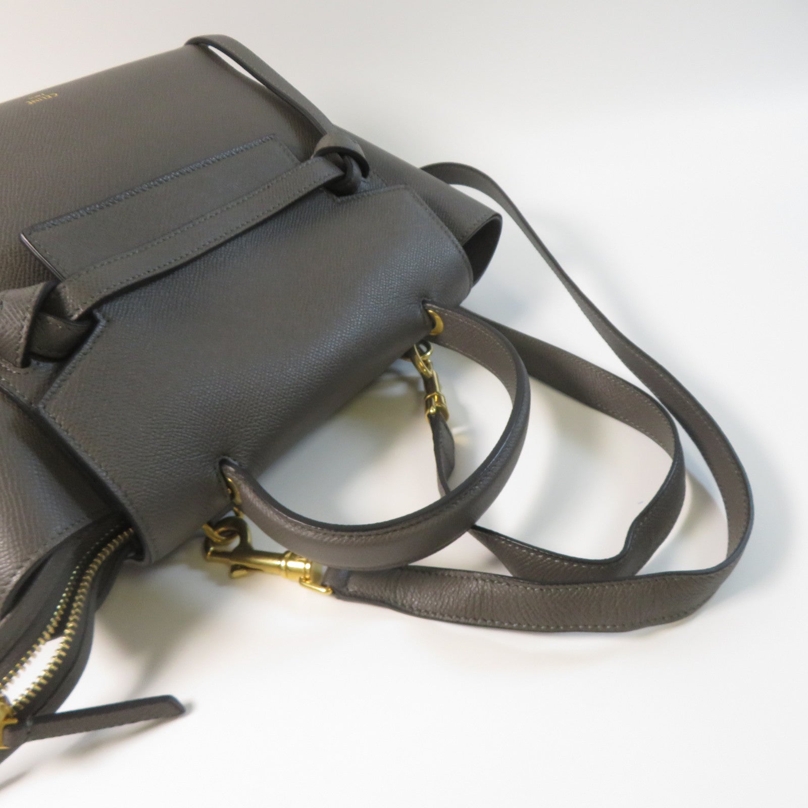 CELINE 牛皮皮革Micro Belt Bag金扣手挽肩背兩用袋灰色