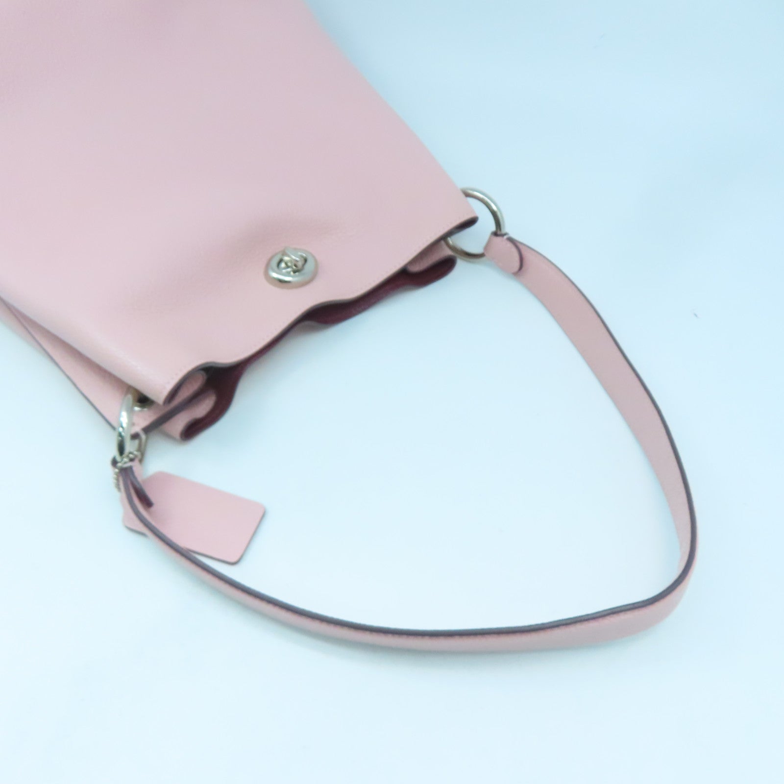 COACH 牛皮皮革Shoulder Bag銀扣肩背袋粉紅色