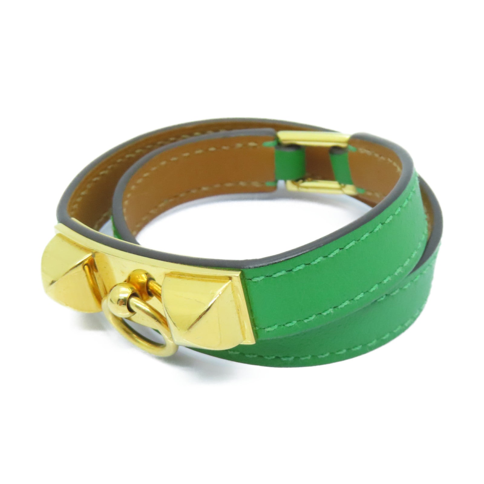HERMES Swift皮革CDC Leather Bracelet金扣手镯绿色