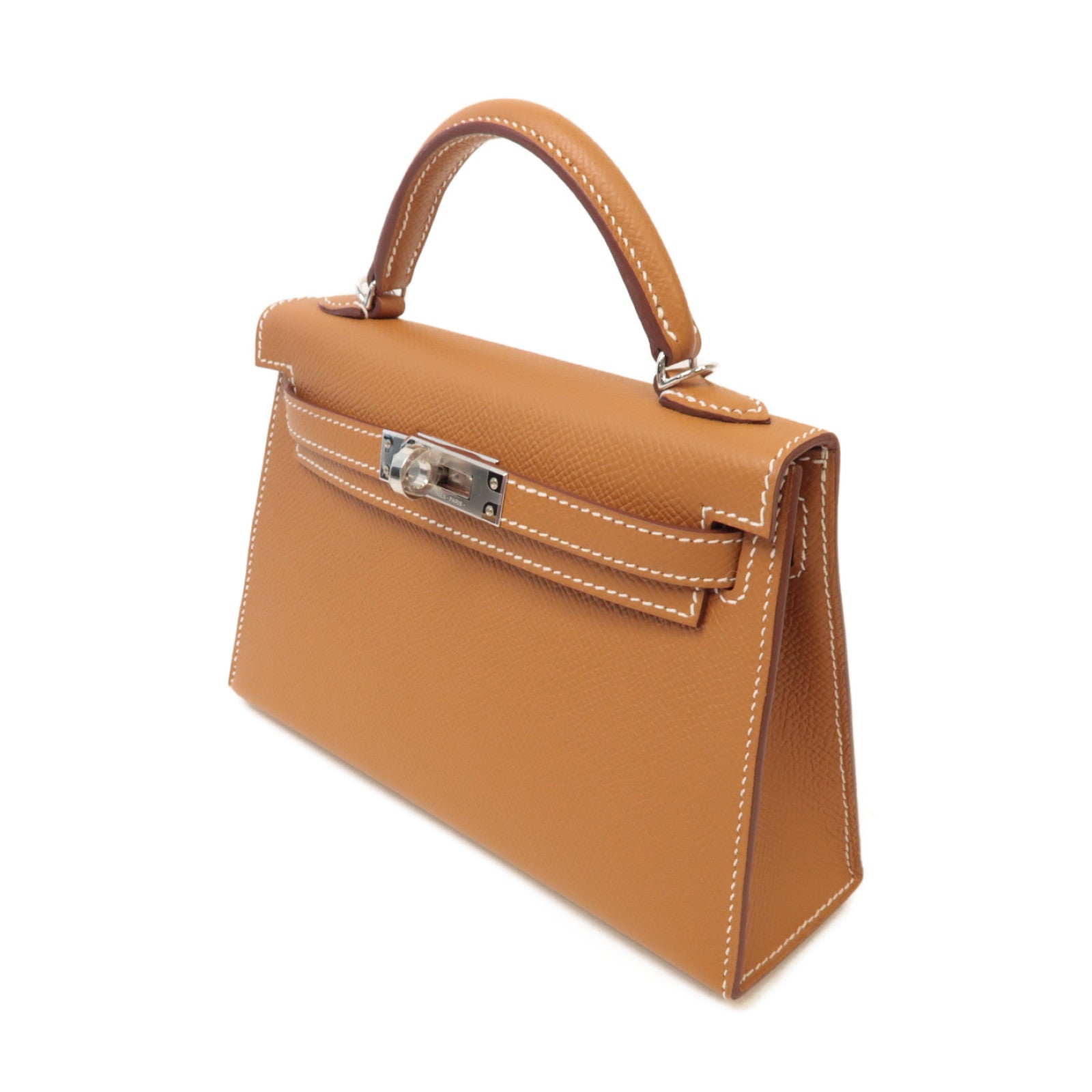 HERMES Epsom皮革Mini Kelly銀扣手挽肩背兩用袋啡色