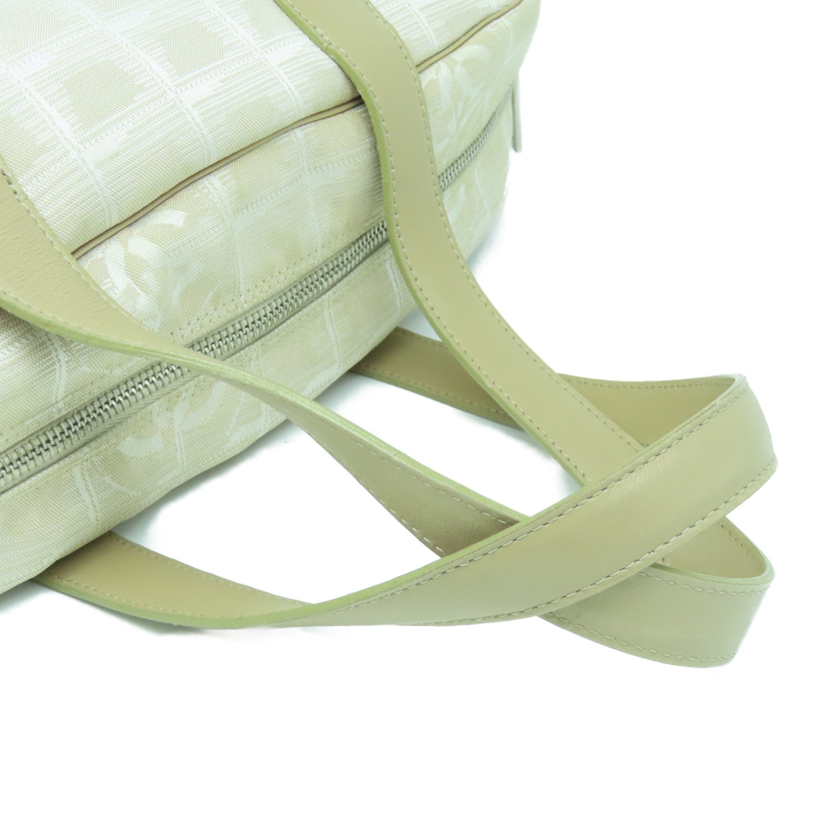CHANEL Nylon New Travel Line Silver Buckle Shoulder Bag Beige