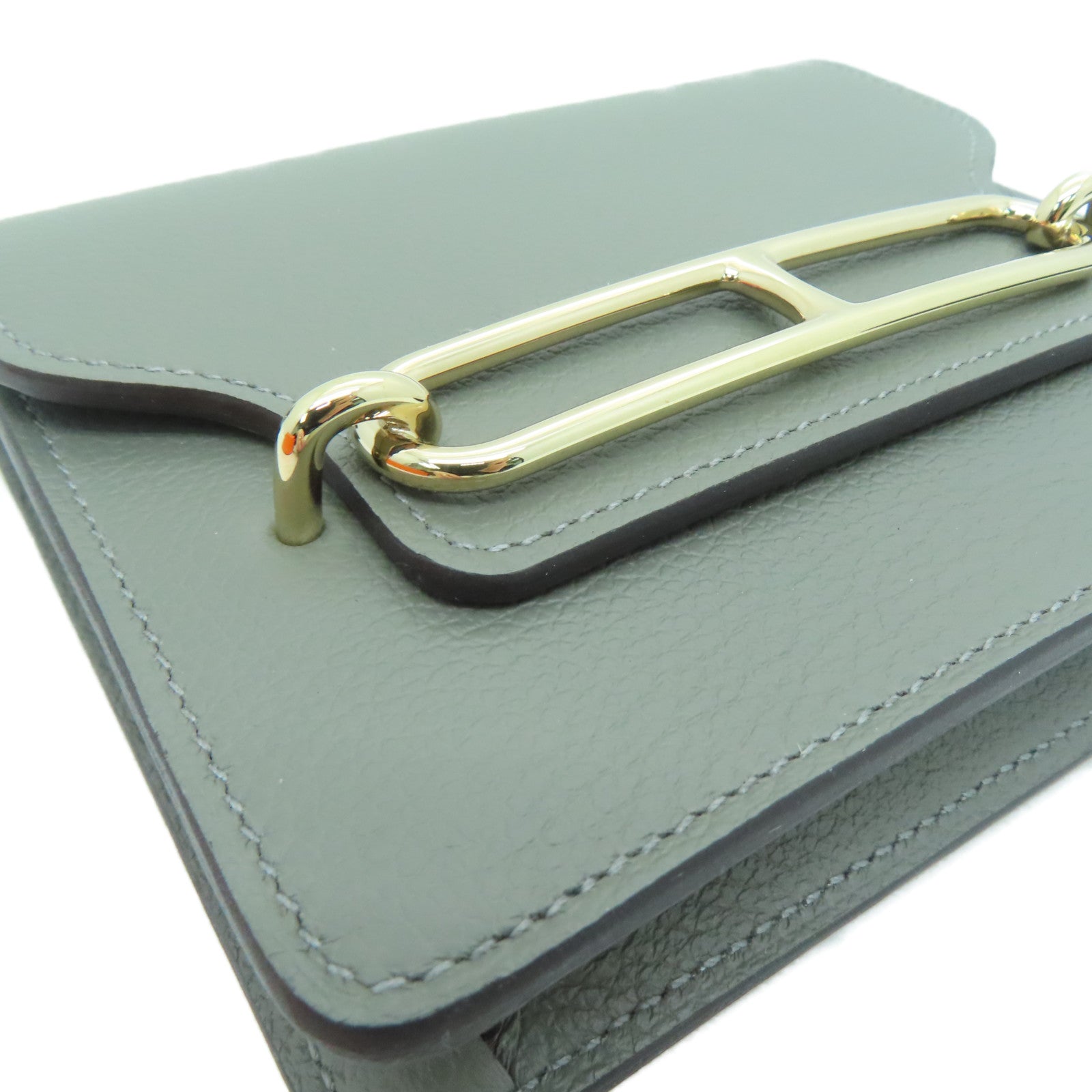 HERMES Evercolor皮革Roulis Slim金扣钱包Gris Meyer/灰色