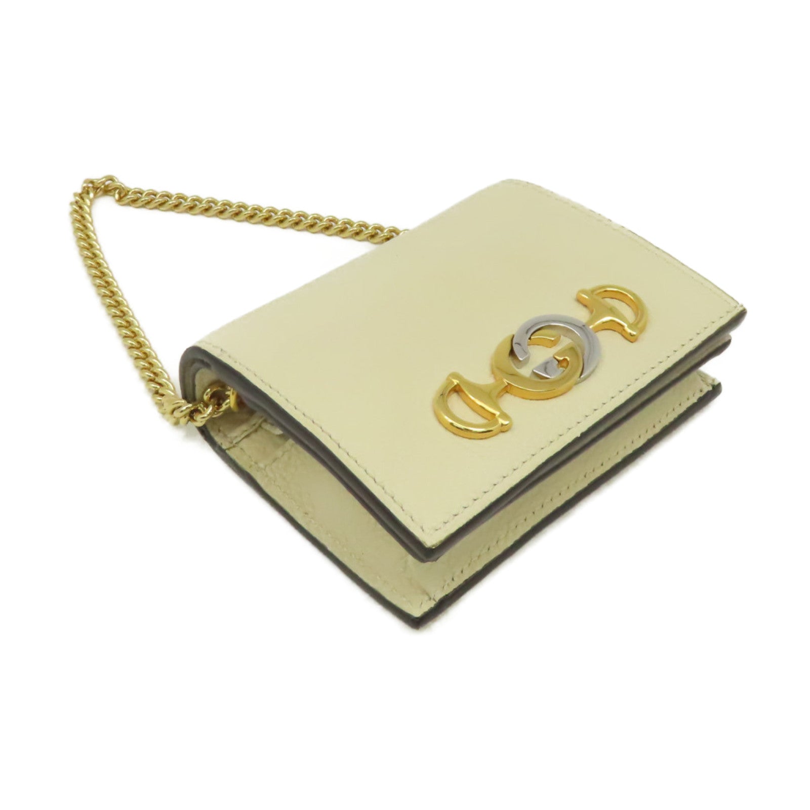 GUCCI 牛皮皮革Chain Wallet錢包米白色