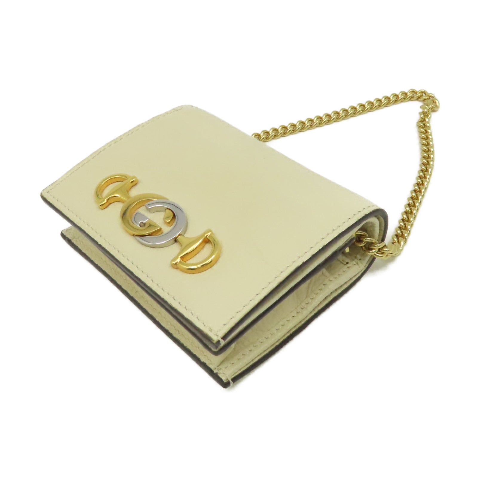 GUCCI 牛皮皮革Chain Wallet錢包米白色