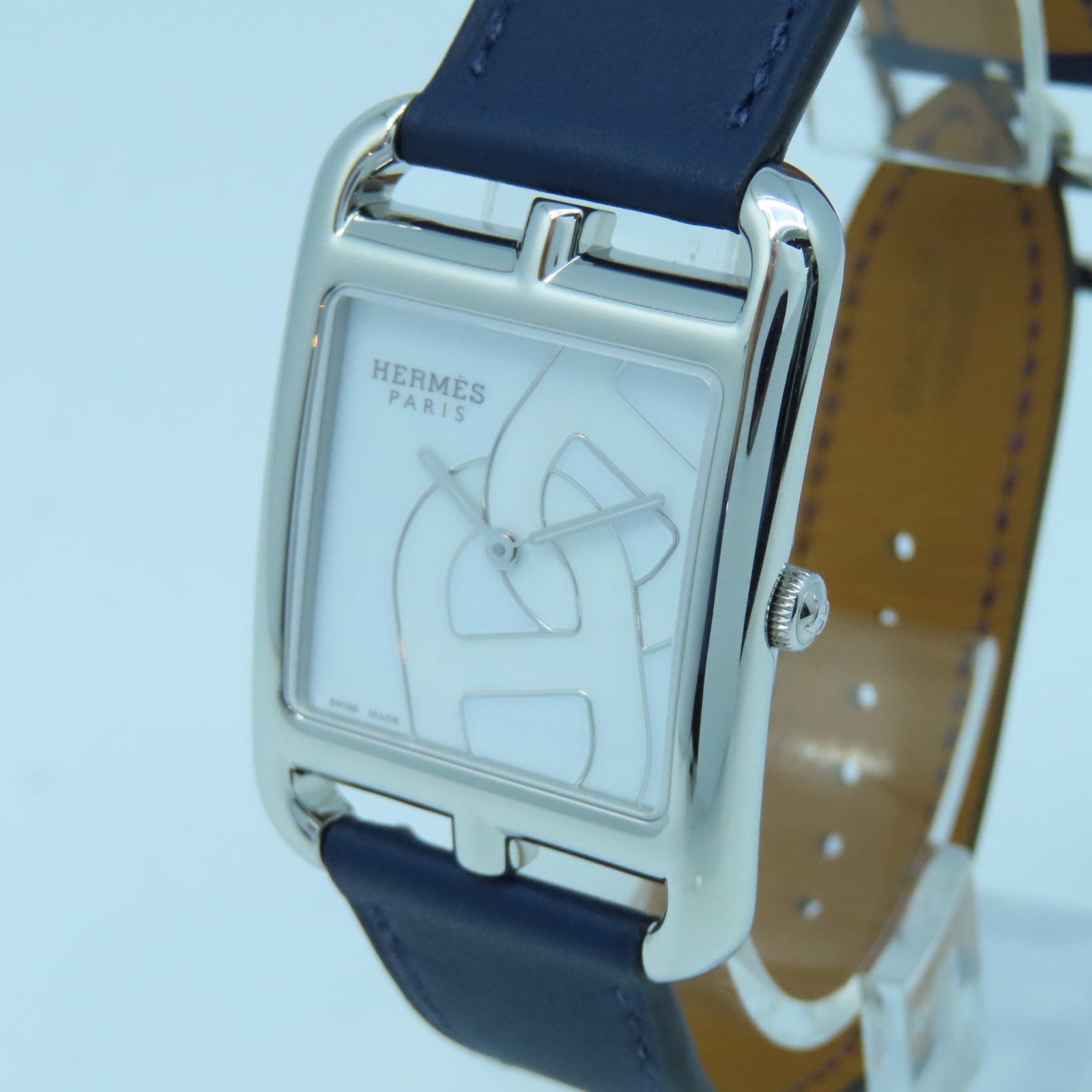HERMES Cape Cod Watch不锈钢/皮革带石英手表蓝色